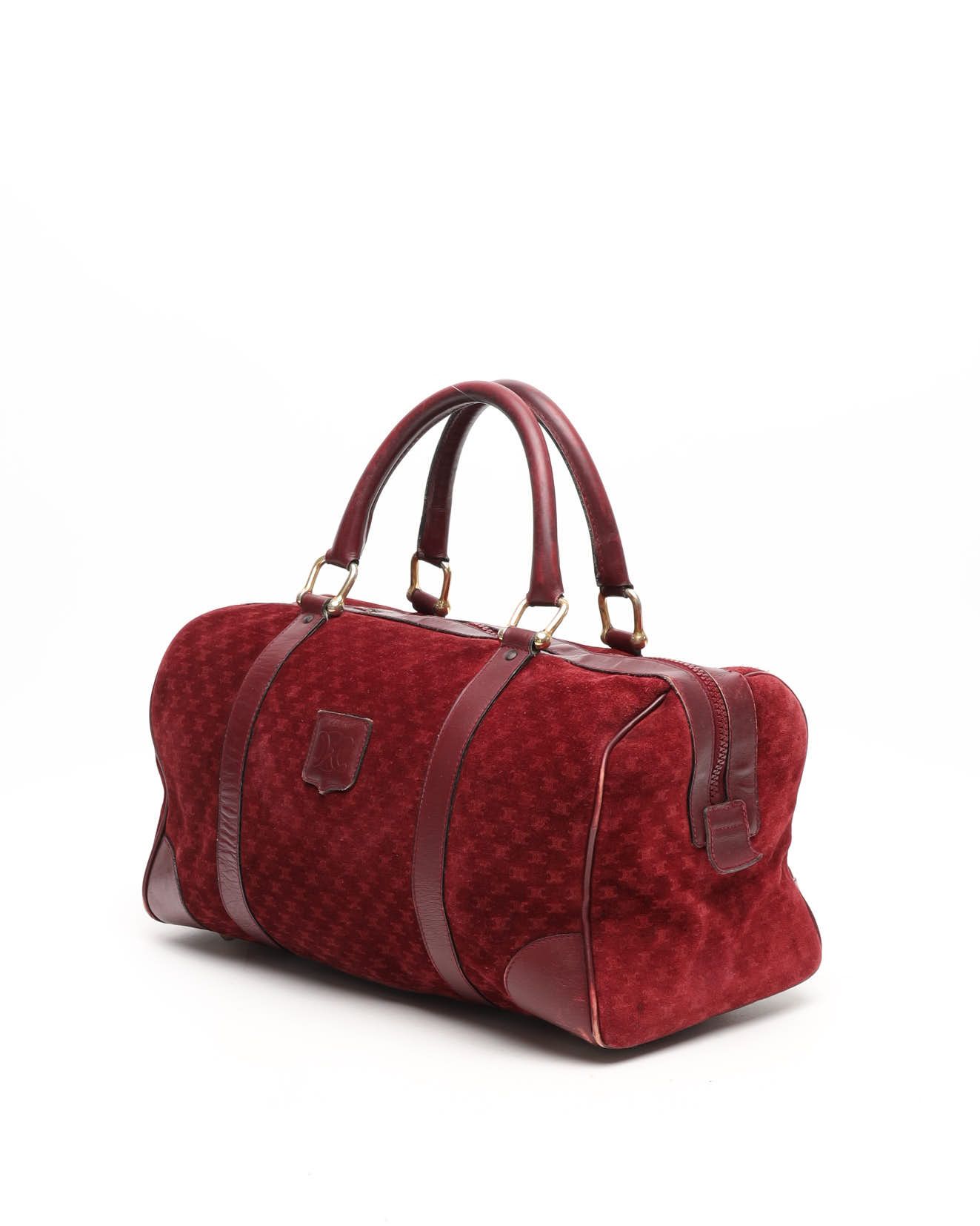 Celine Céline Suede Macadam Boston Bag In Red