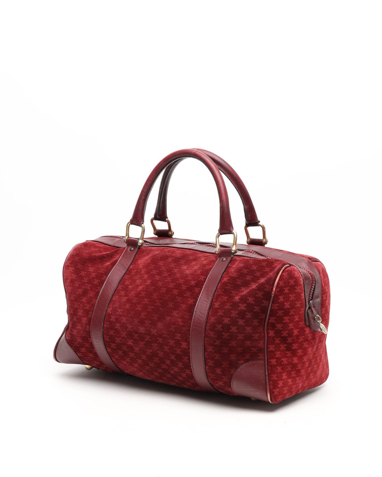 Celine Céline Suede Macadam Boston Bag In Red