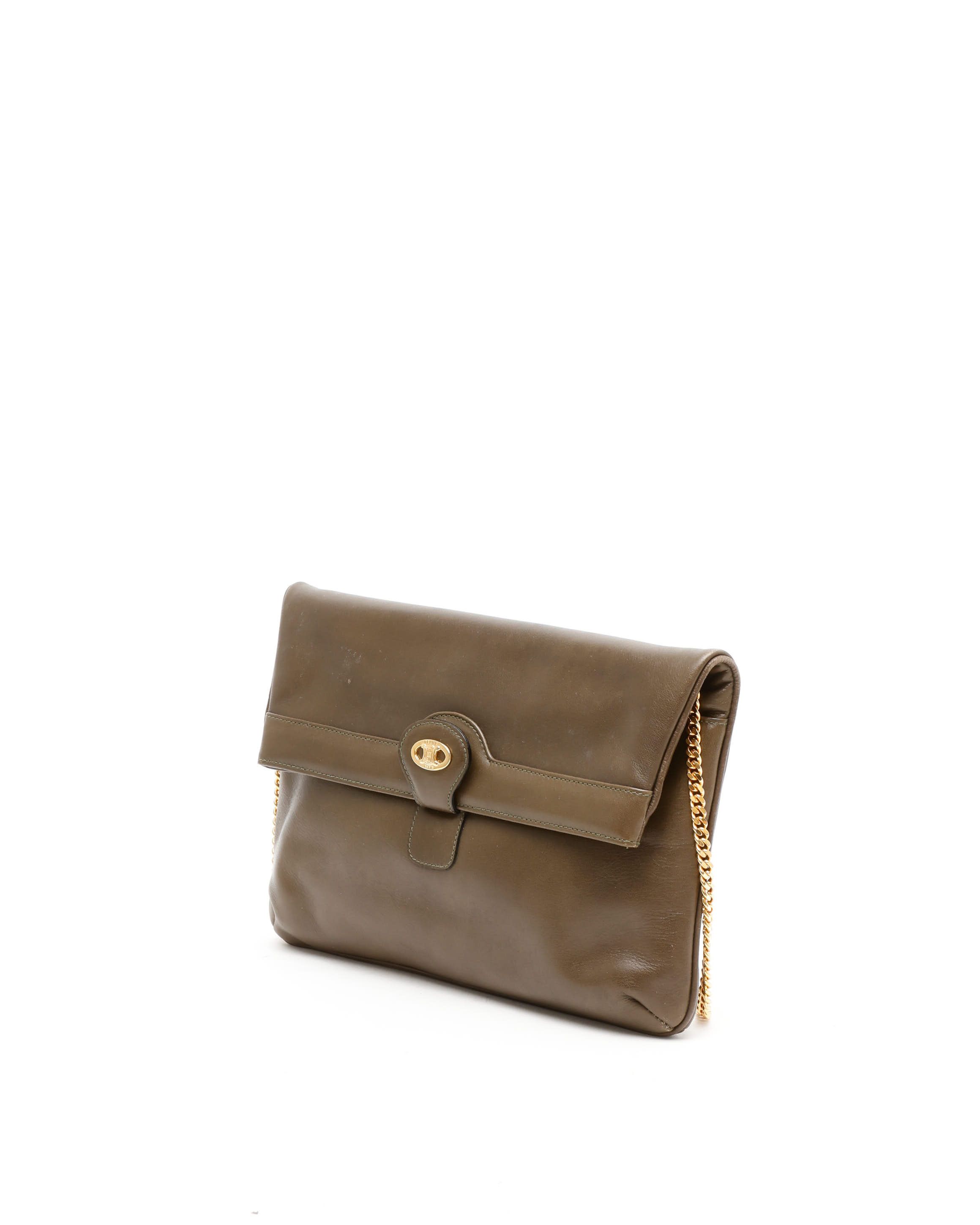 Celine Céline Triomphe Chain Clutch Bag In Brown