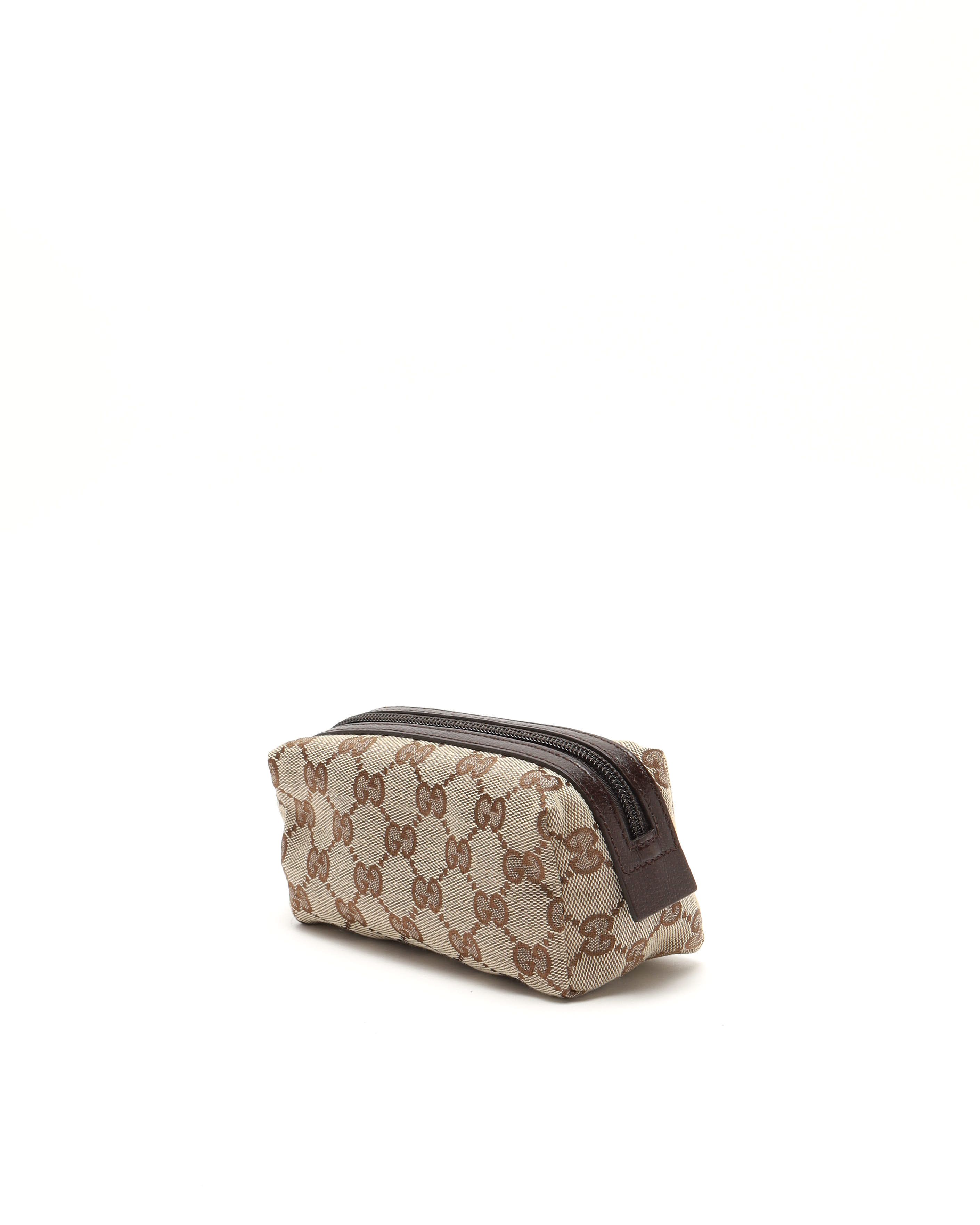 Gucci Canvas And Leather Pouch In Brown