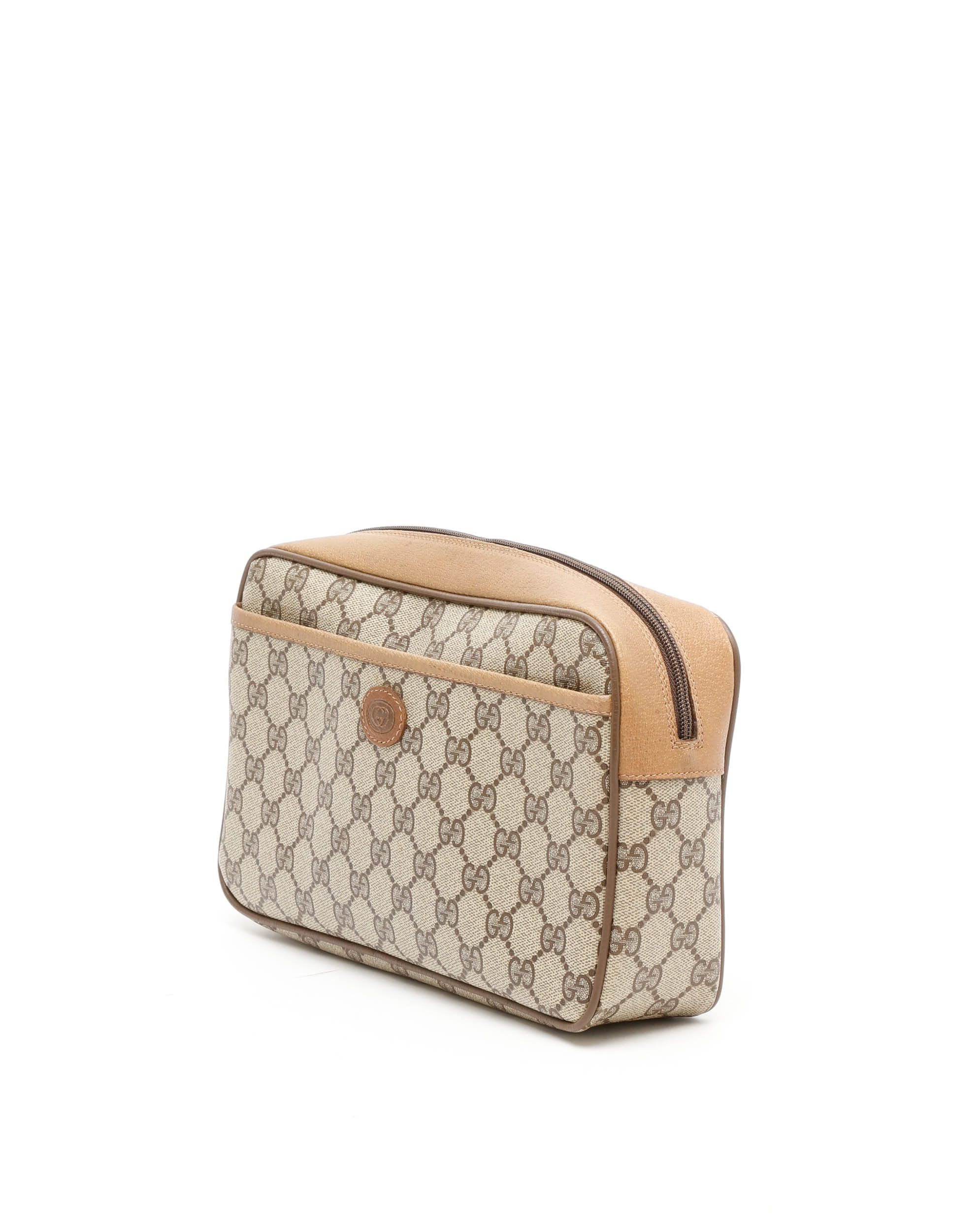 Gucci Gg Supreme Ophidia Pouch In Brown