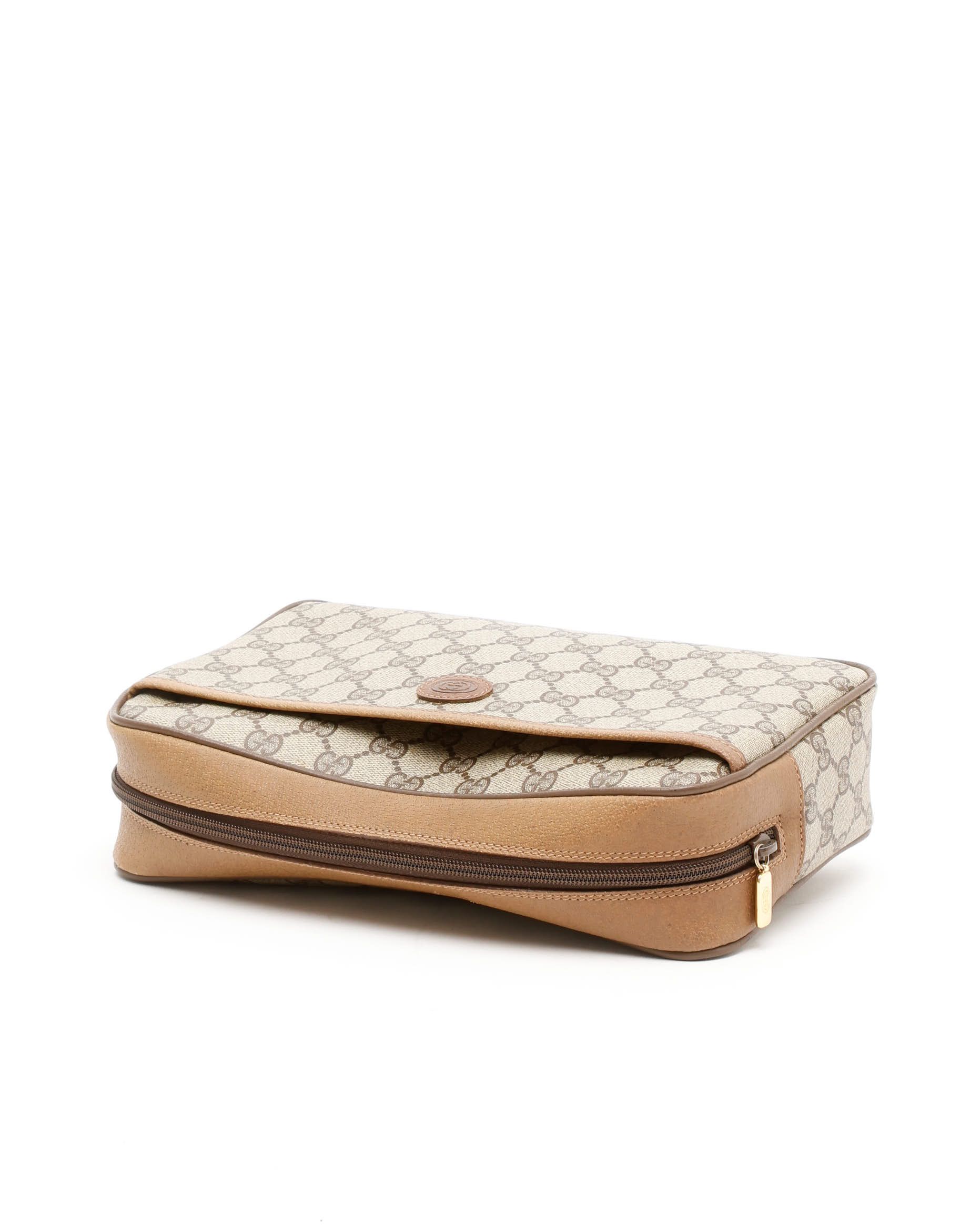 Gucci Gg Supreme Ophidia Pouch In Brown