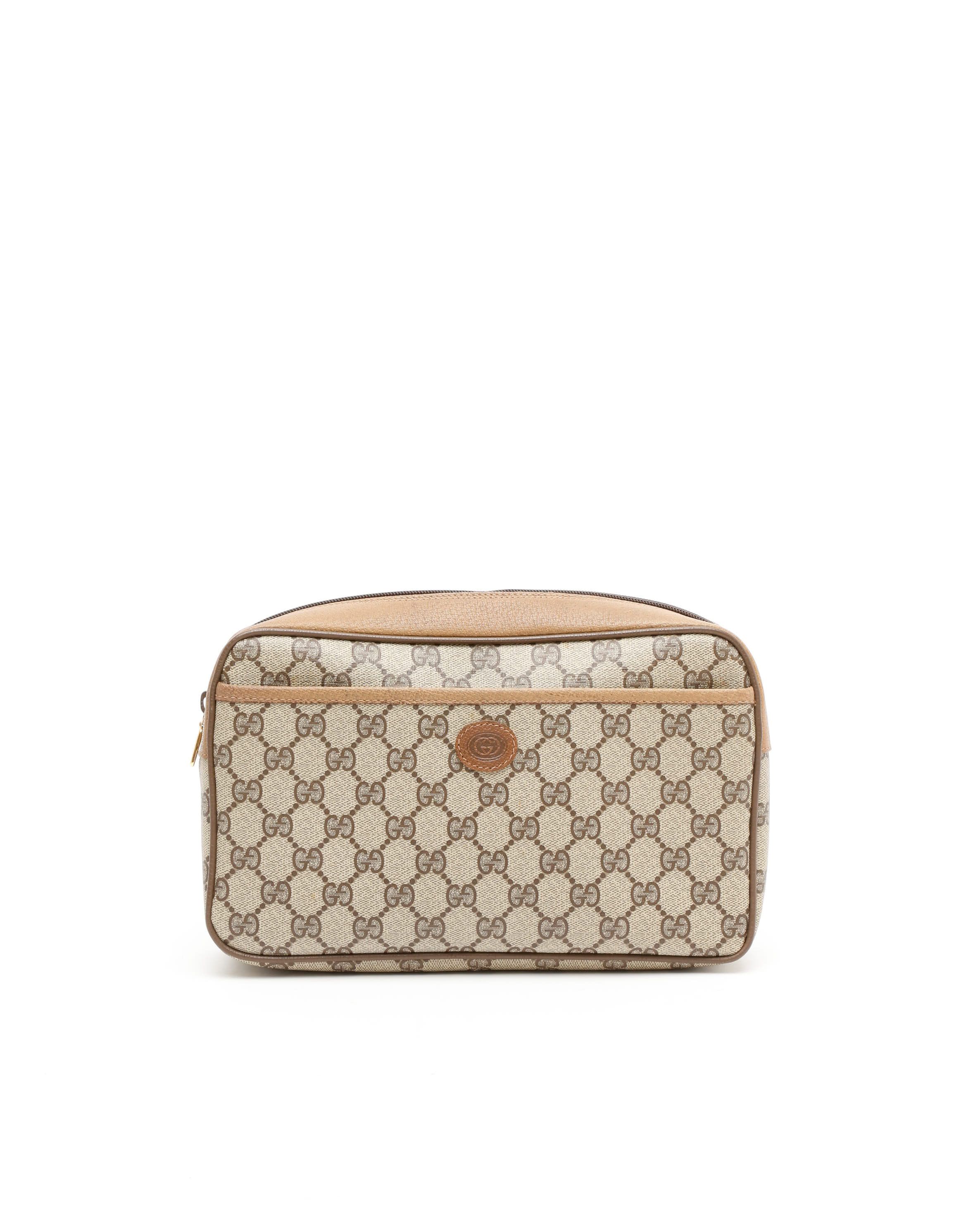 Gucci Gg Supreme Ophidia Pouch In Brown