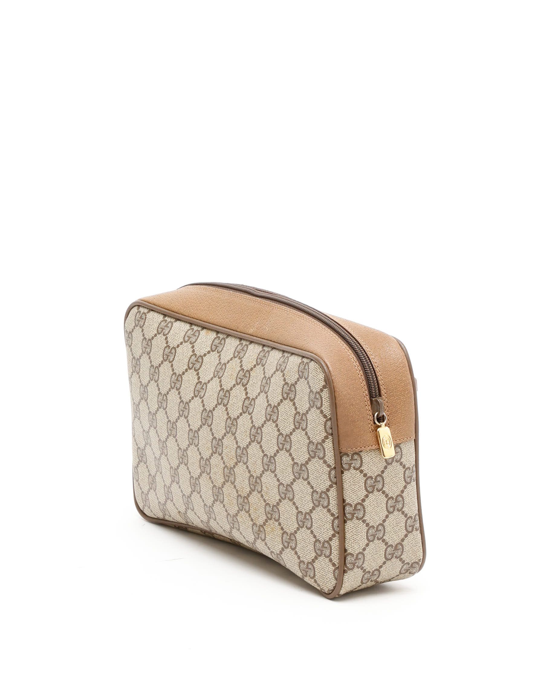 Gucci Gg Supreme Ophidia Pouch In Brown