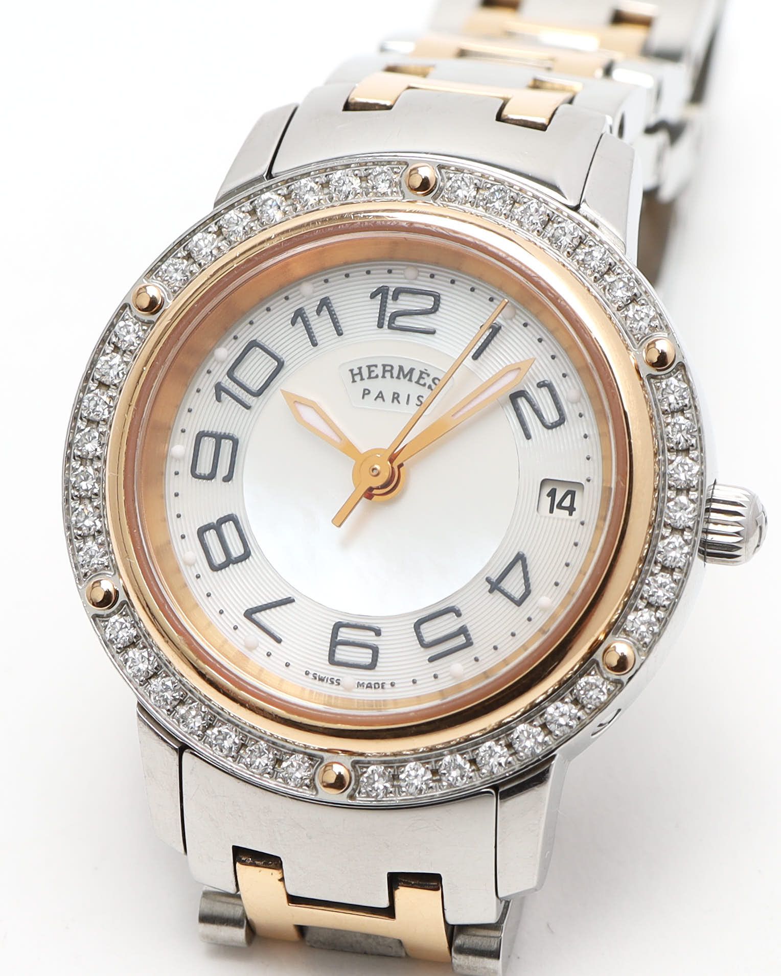 Pre-owned Hermes Hermès Clipper 24mm Ref Cp1.222 Diamond Watch In White