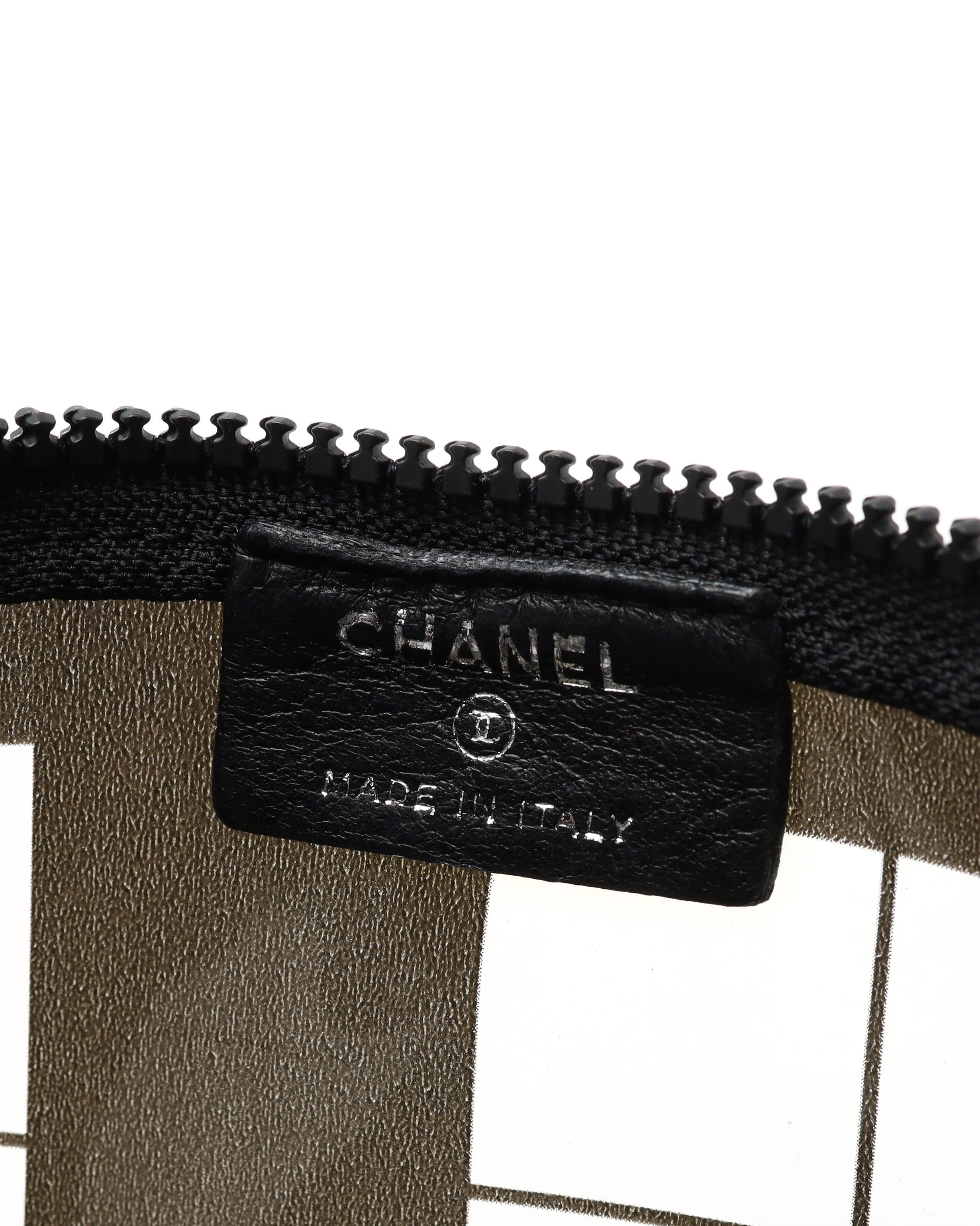 Pre-owned Chanel Vinyl Coco Window Cosmetic Pouch In Black