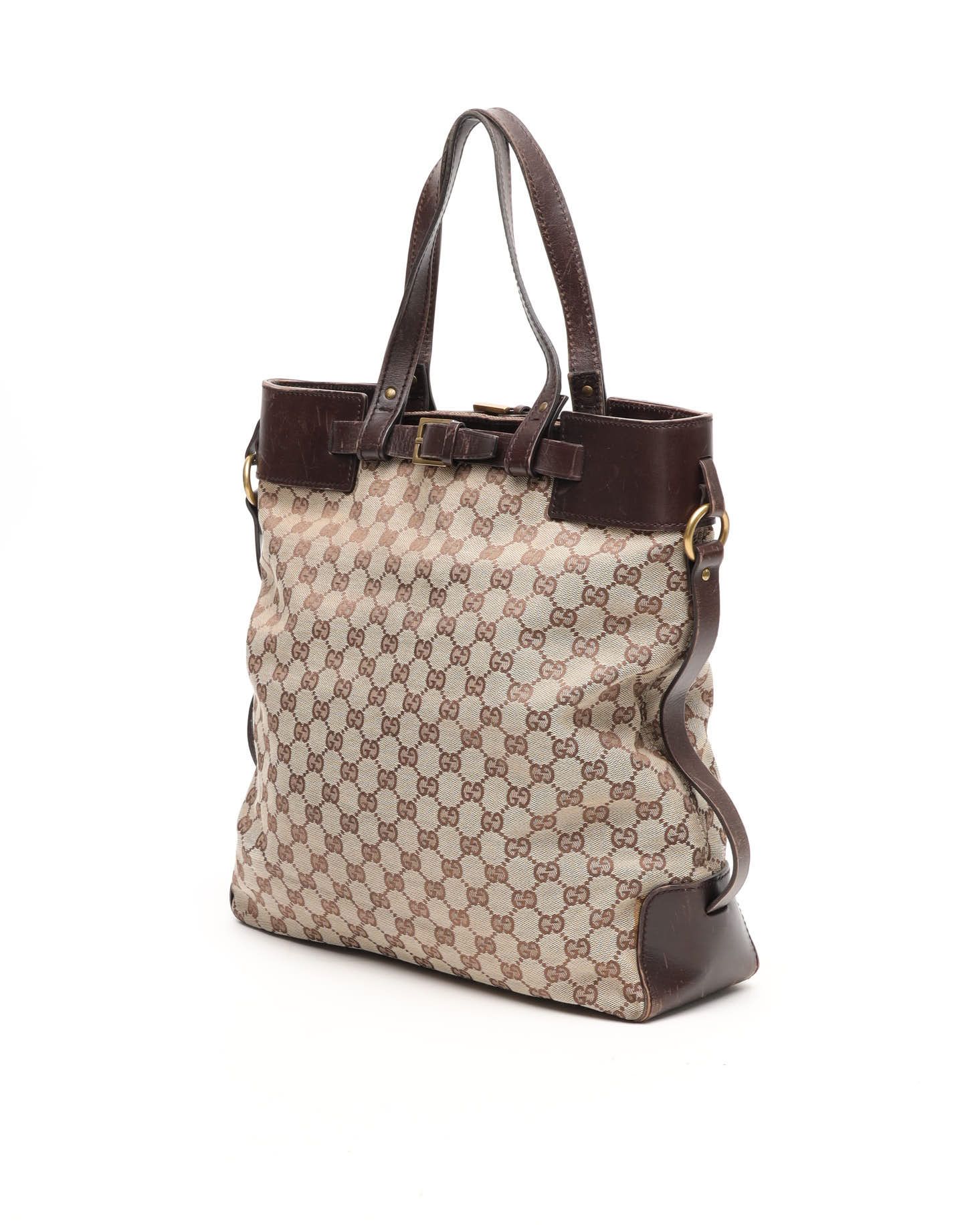 Gucci Gg Belt Tote Bag In Brown