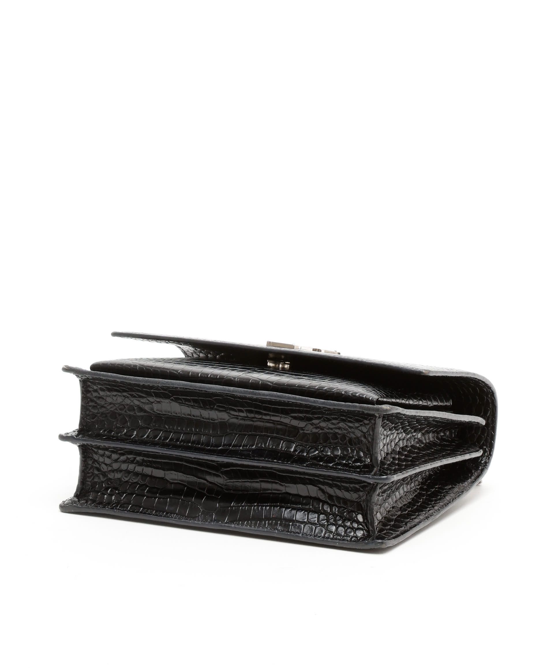 Saint Laurent Croc Medium Sunset Bag In Black