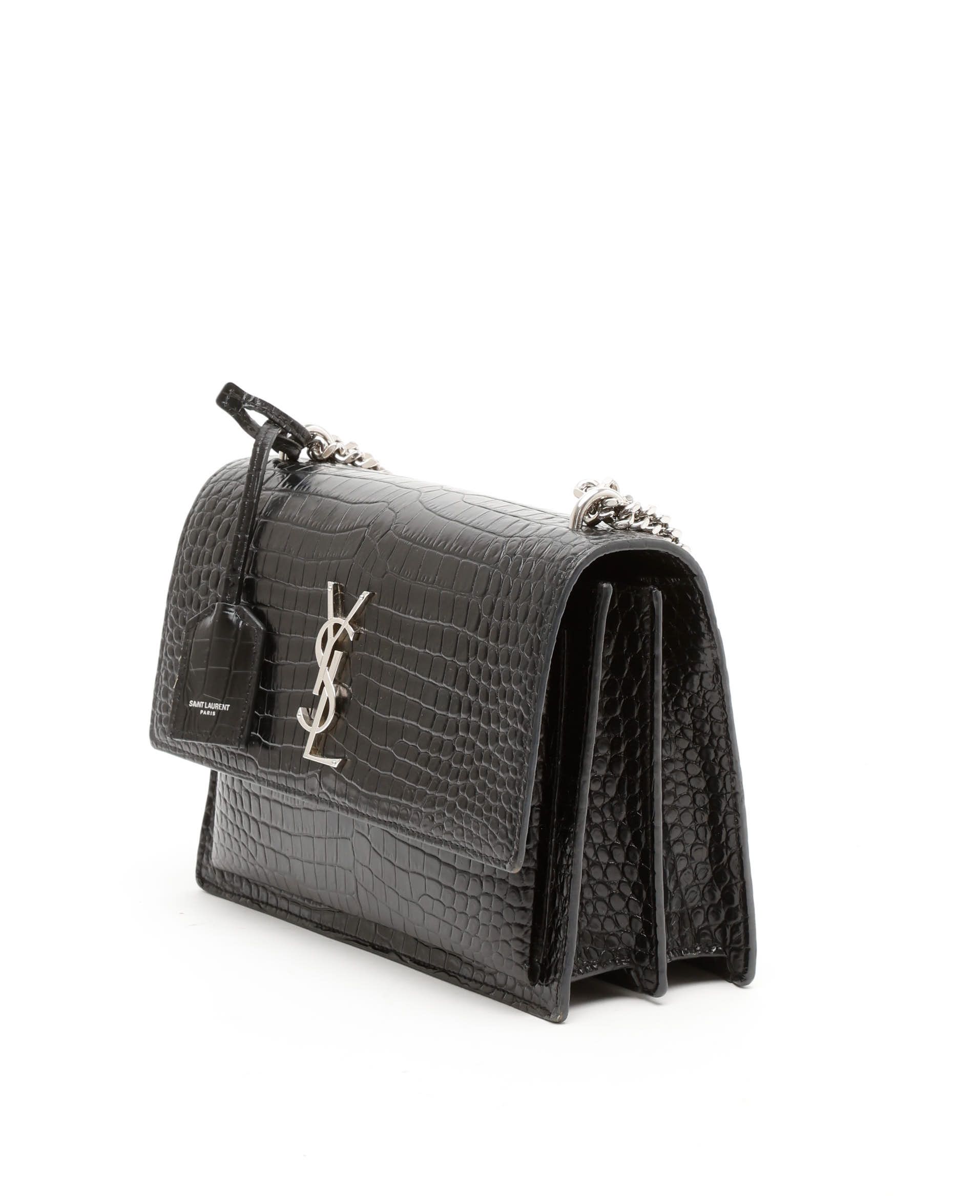 Saint Laurent Croc Medium Sunset Bag In Black