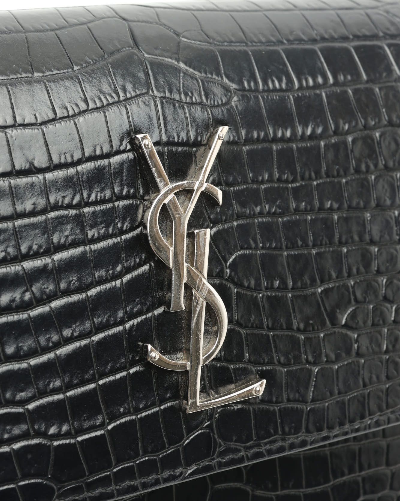 Saint Laurent Croc Medium Sunset Bag In Black