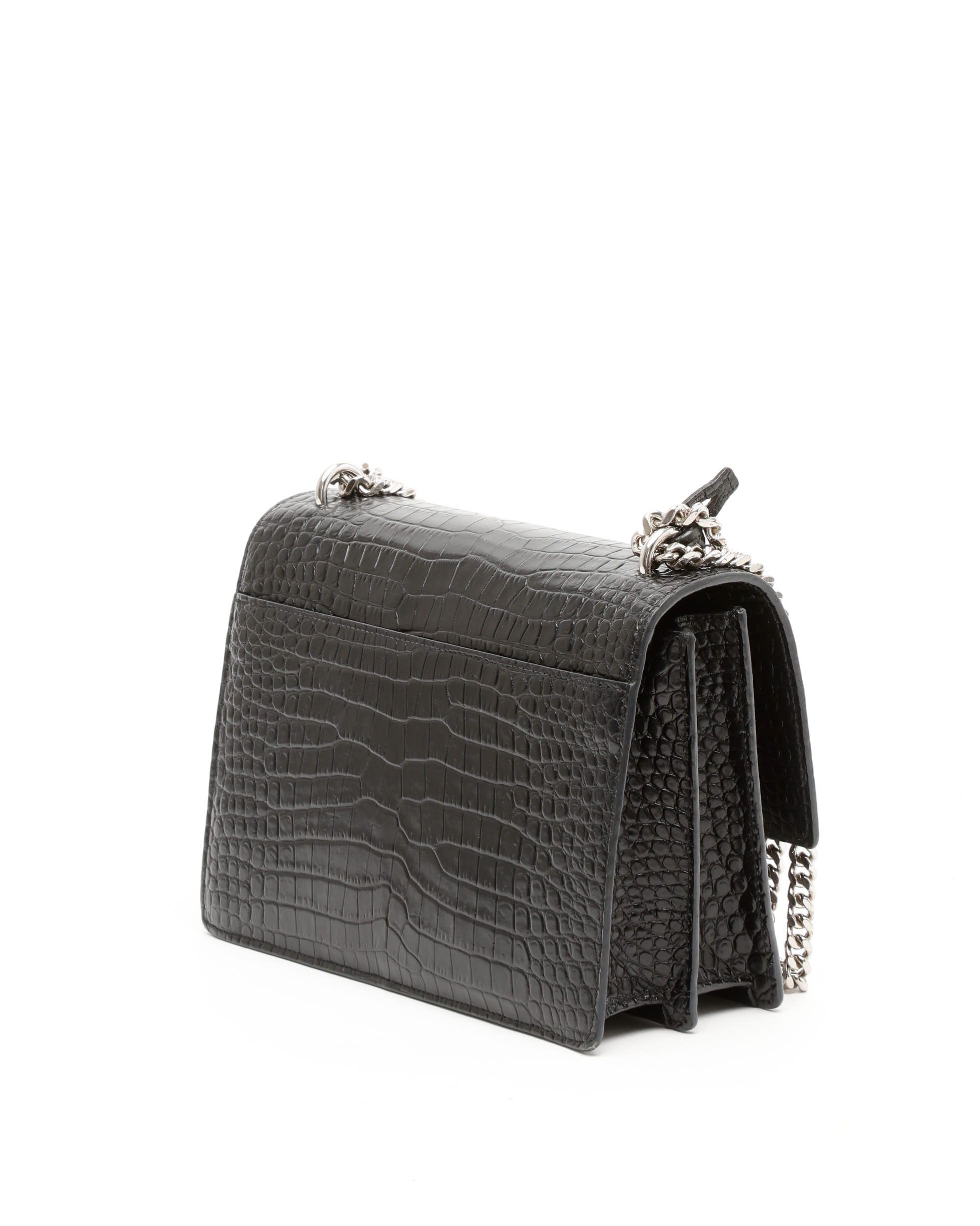 Saint Laurent Croc Medium Sunset Bag In Black