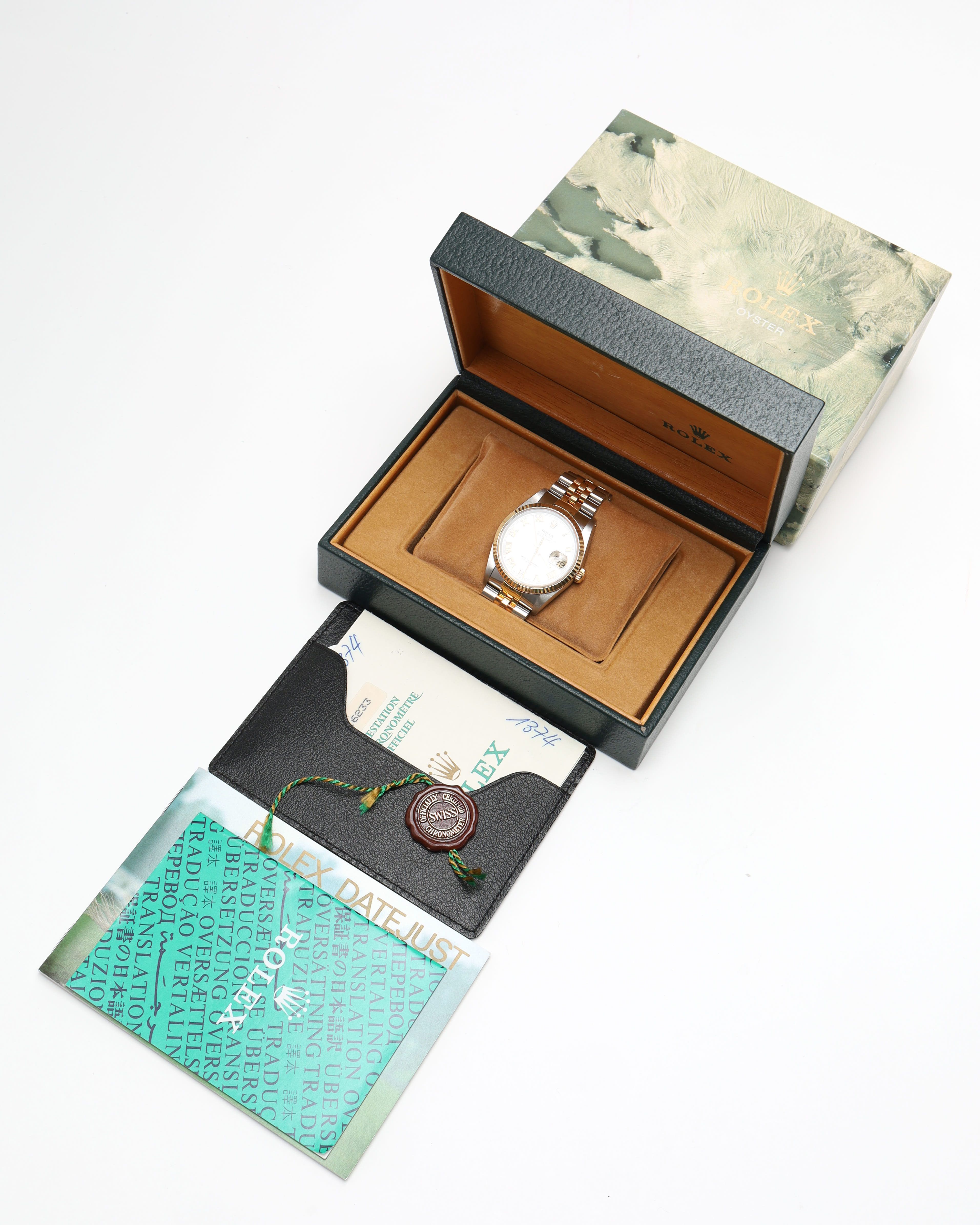 Rolex Datejust 36mm Ref 16233 Rare Pyramid Dial Full Set 1989 Watch In Sand