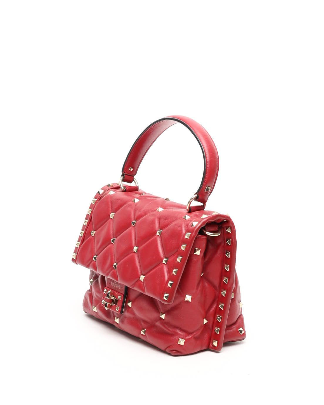 Valentino Medium Candystud Spike Bag In Red