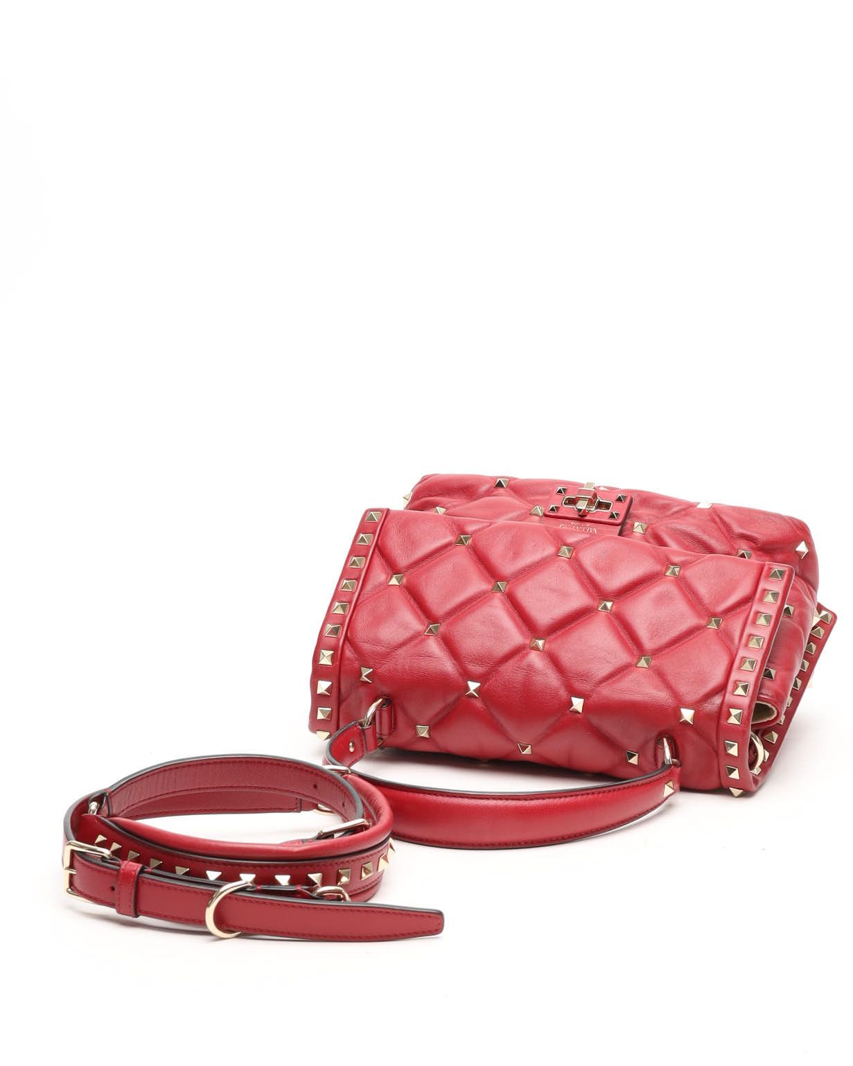 Valentino Medium Candystud Spike Bag In Red