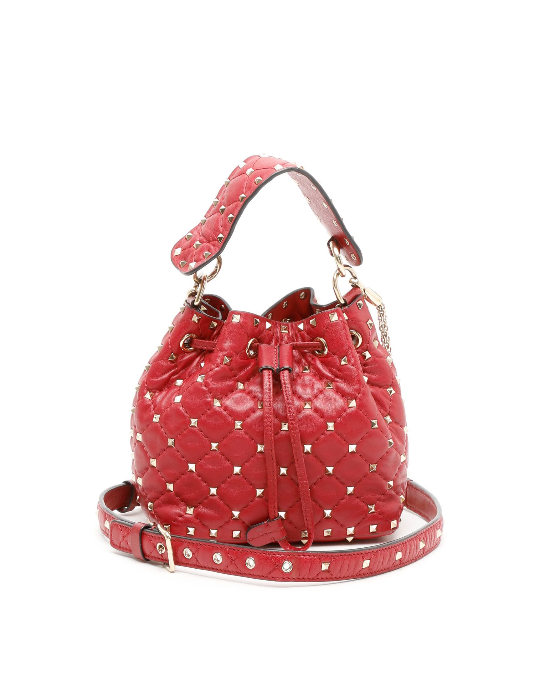 Valentino Small Rockstud Spike Bucket Bag In Red