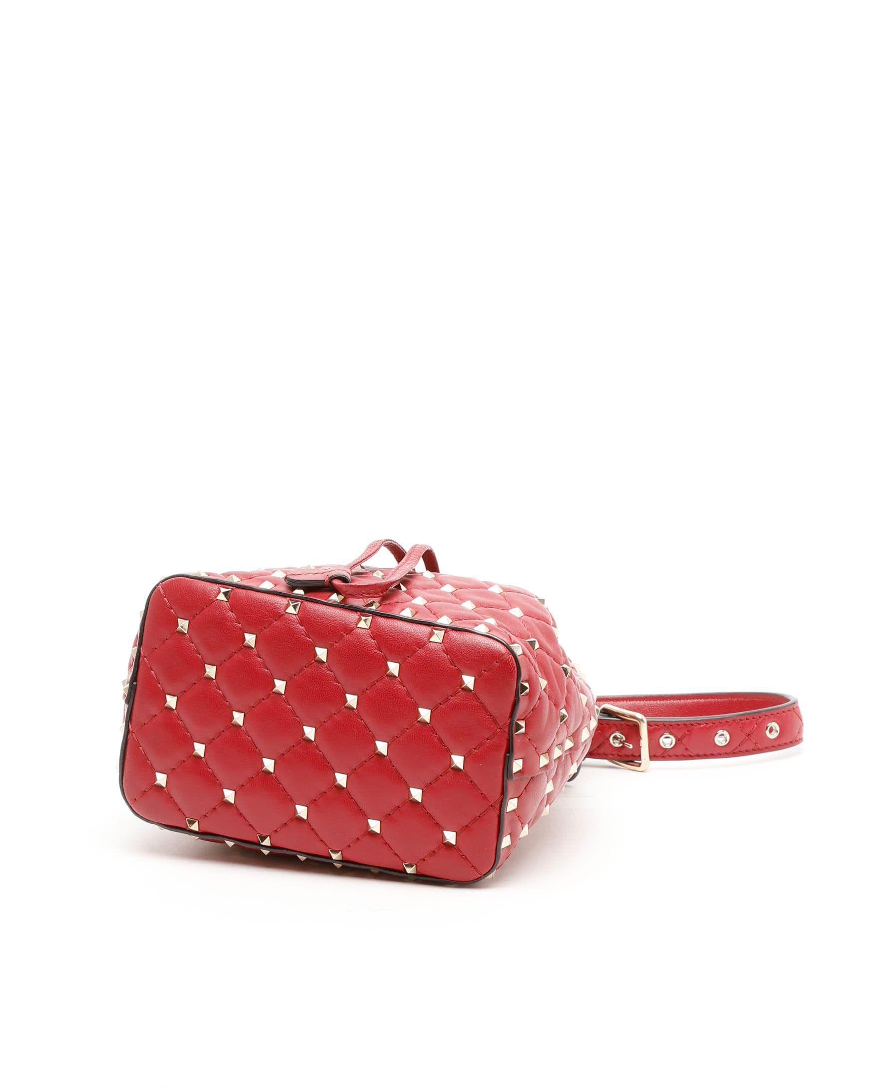 Valentino Small Rockstud Spike Bucket Bag In Red