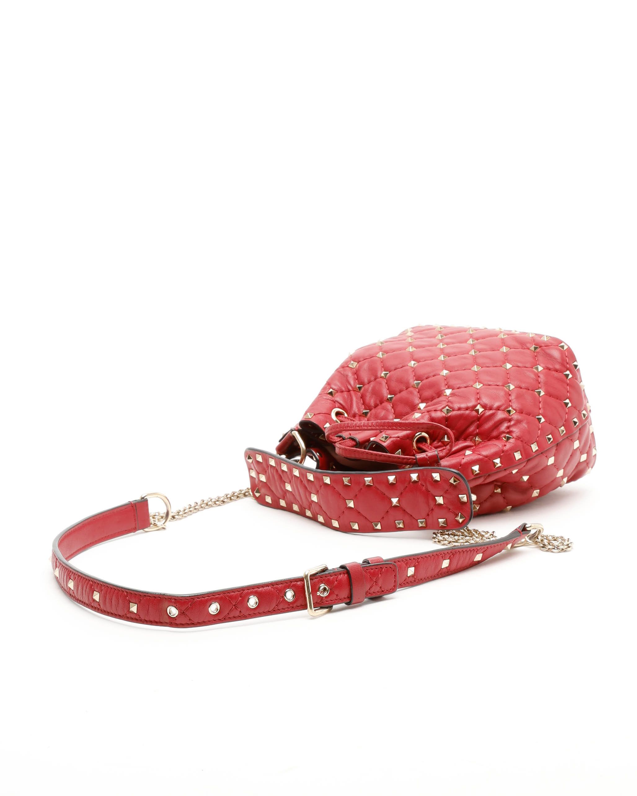 Valentino Small Rockstud Spike Bucket Bag In Red