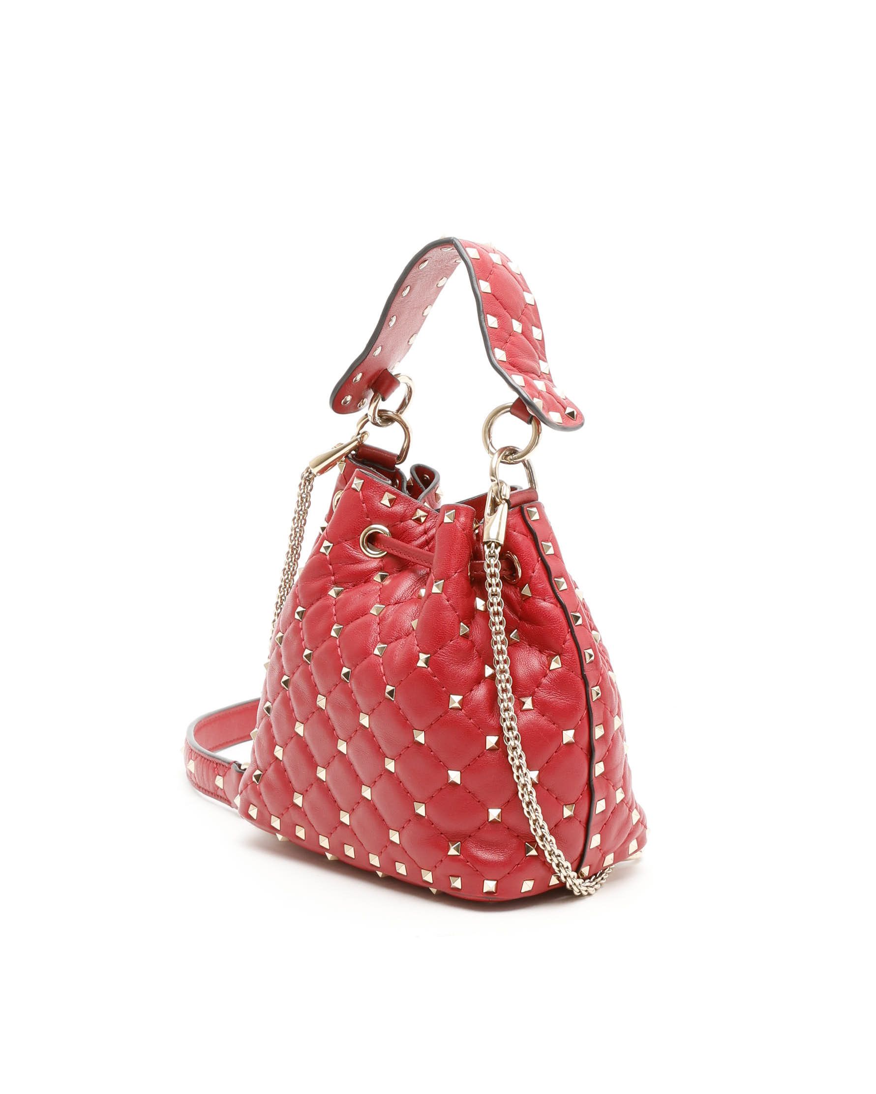 Valentino Small Rockstud Spike Bucket Bag In Red