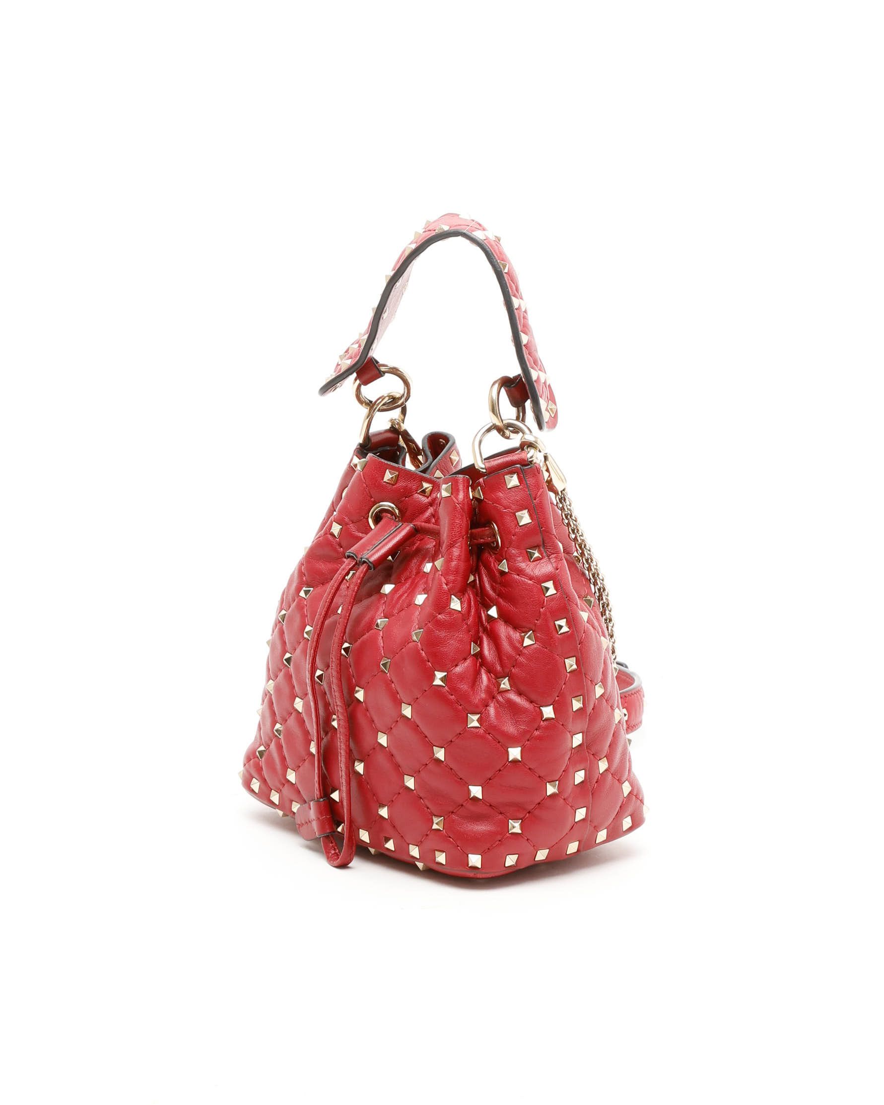 Valentino Small Rockstud Spike Bucket Bag In Red