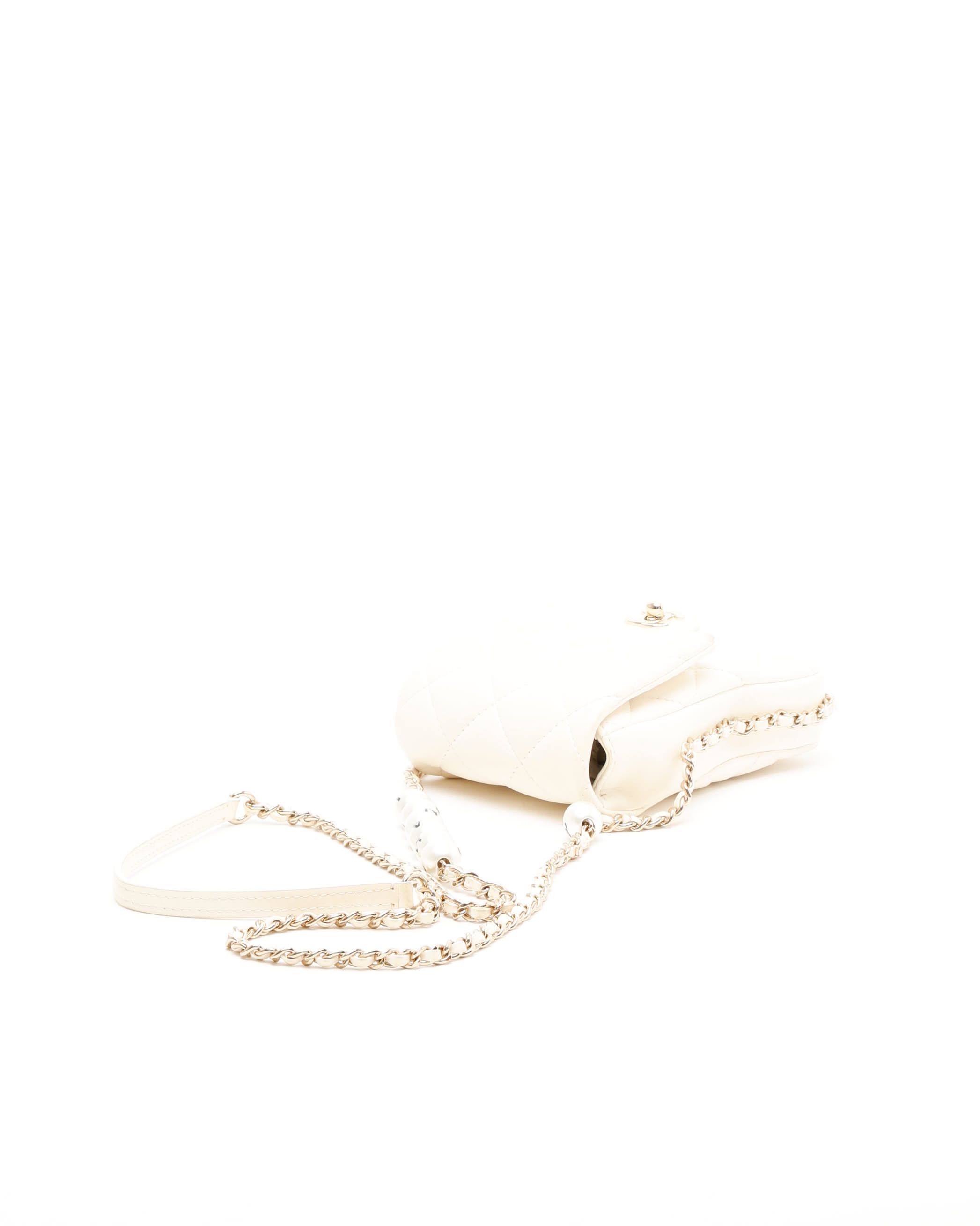 Pre-owned Chanel Pearl Chain Around Phone Clutch Bag In White