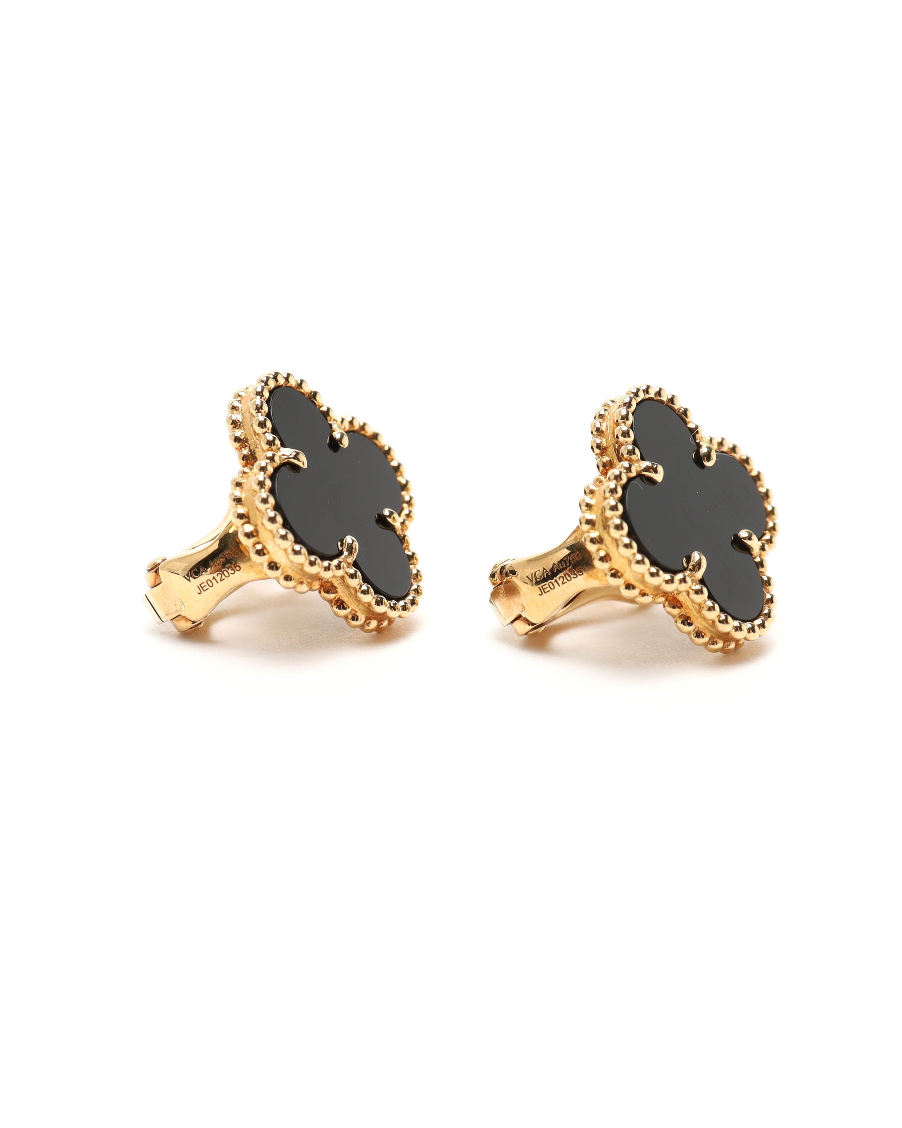 Van Cleef & Arpels Vintage Alhambra Onyx Earrings In Black