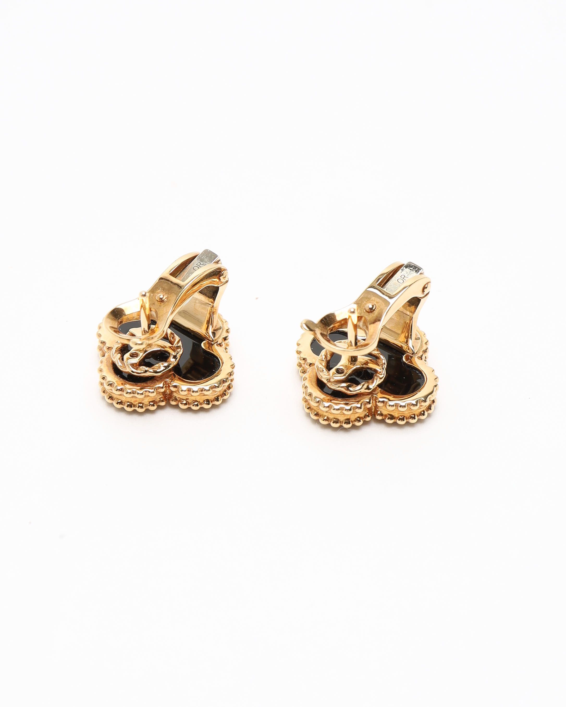 Van Cleef & Arpels Vintage Alhambra Onyx Earrings In Black