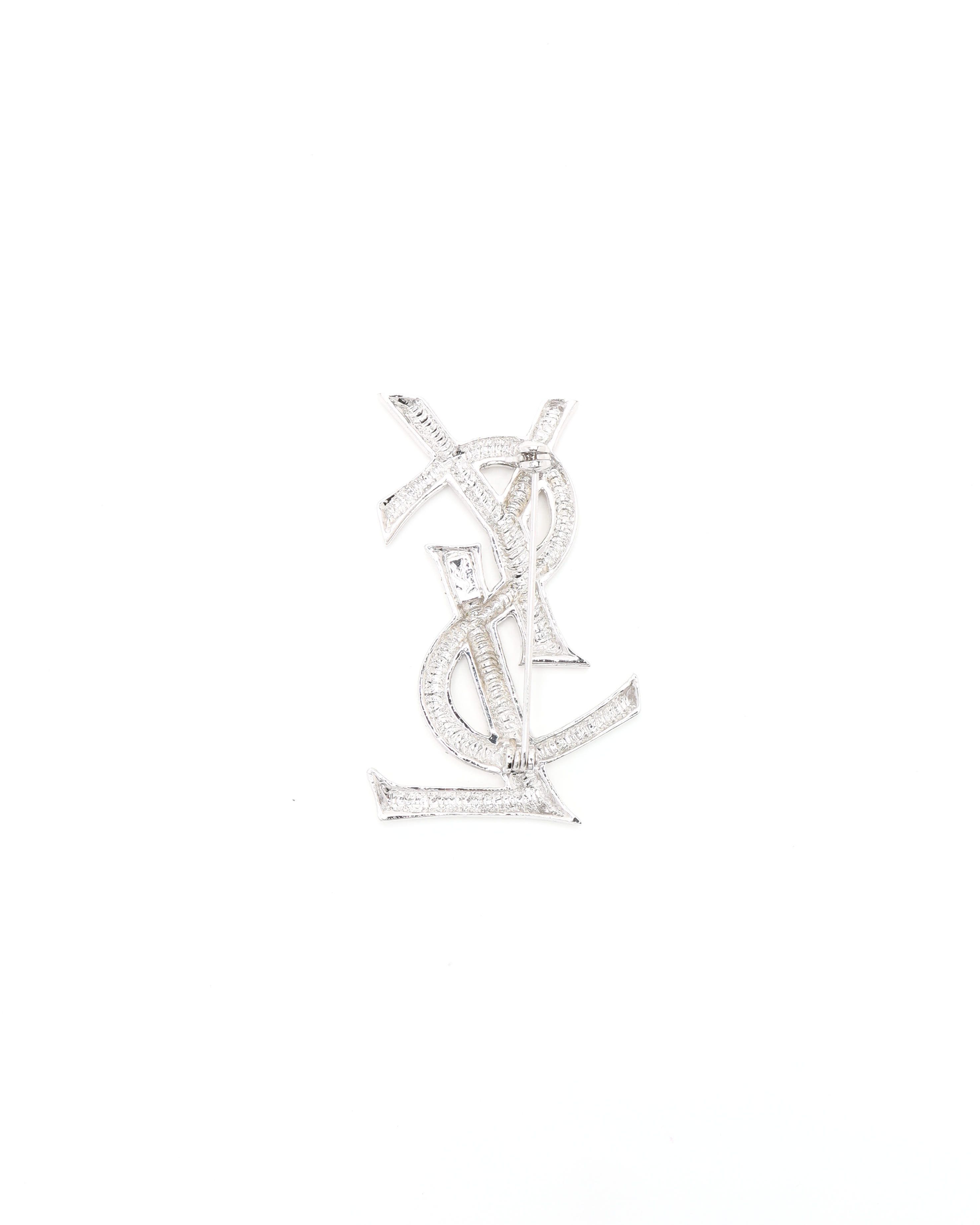 Saint Laurent Ysl Logo Brooch In Silver
