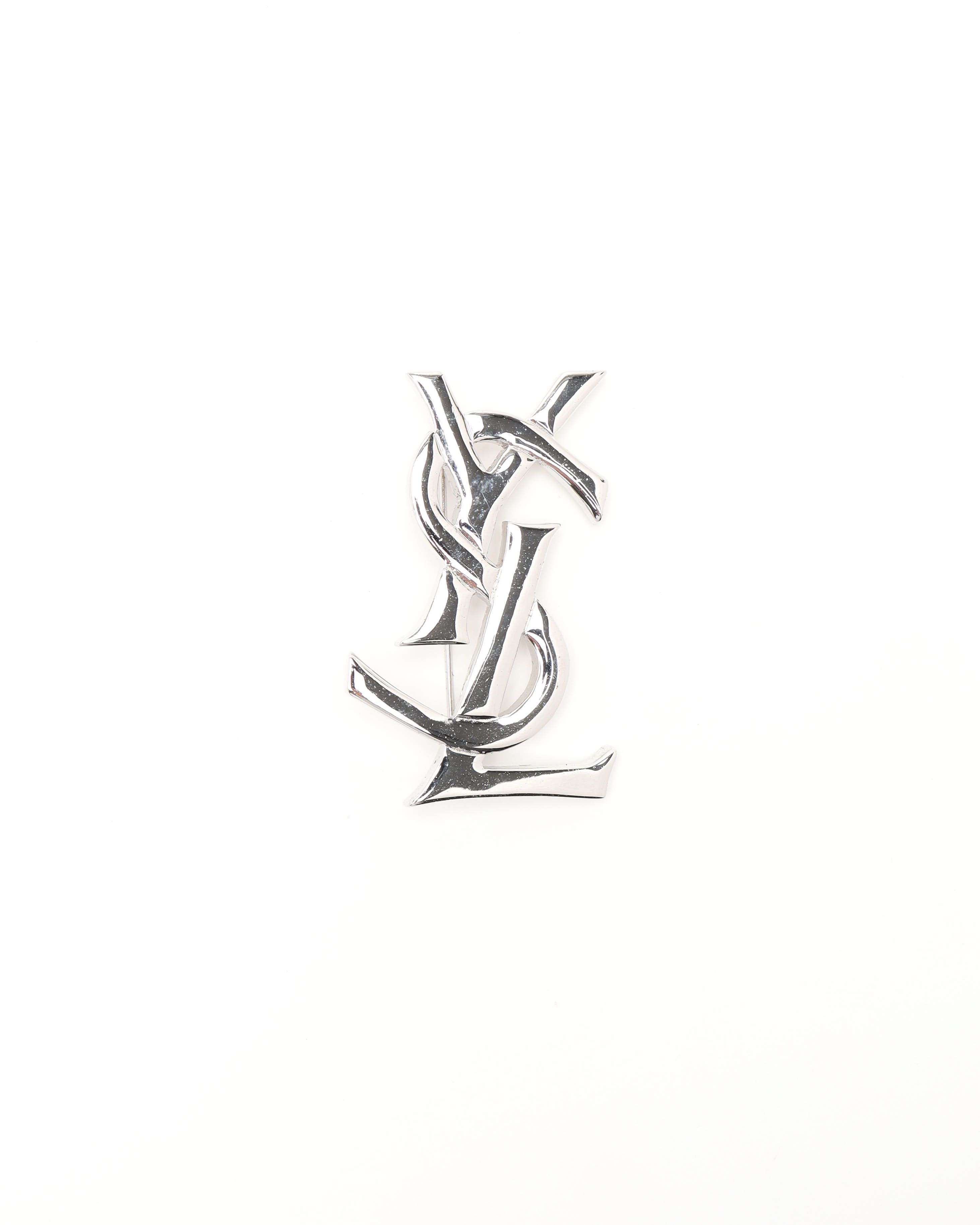 Saint Laurent Ysl Logo Brooch In Silver