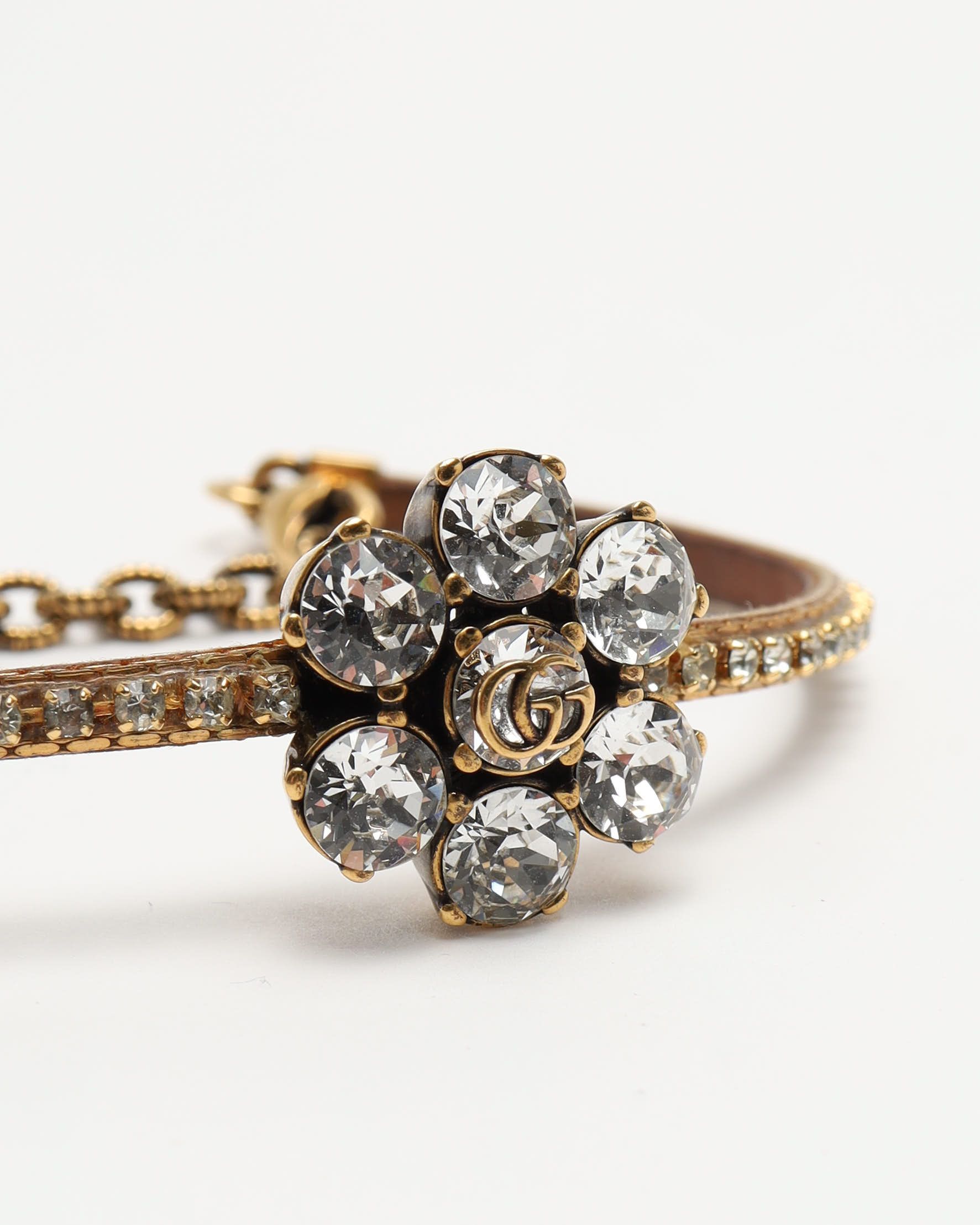 Gucci Flower Rhinestone Bracelet In Gold