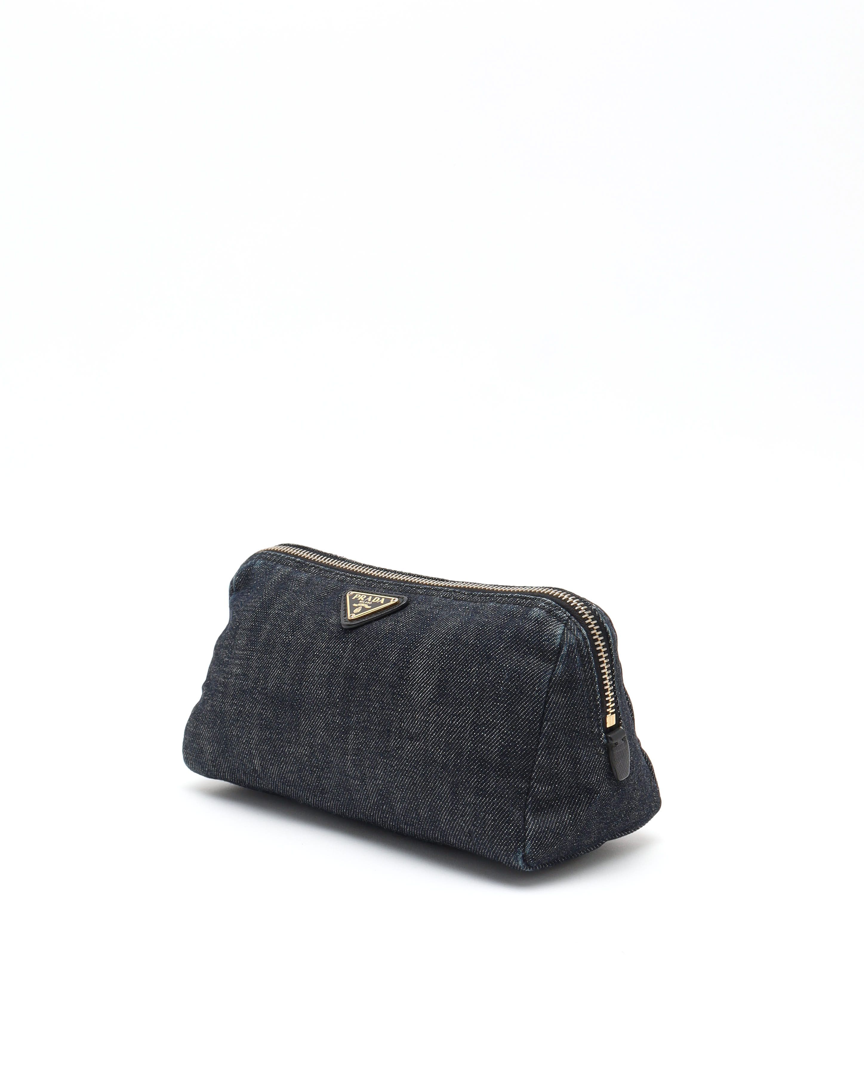 Prada Denim Toiletry Pouch In Blue