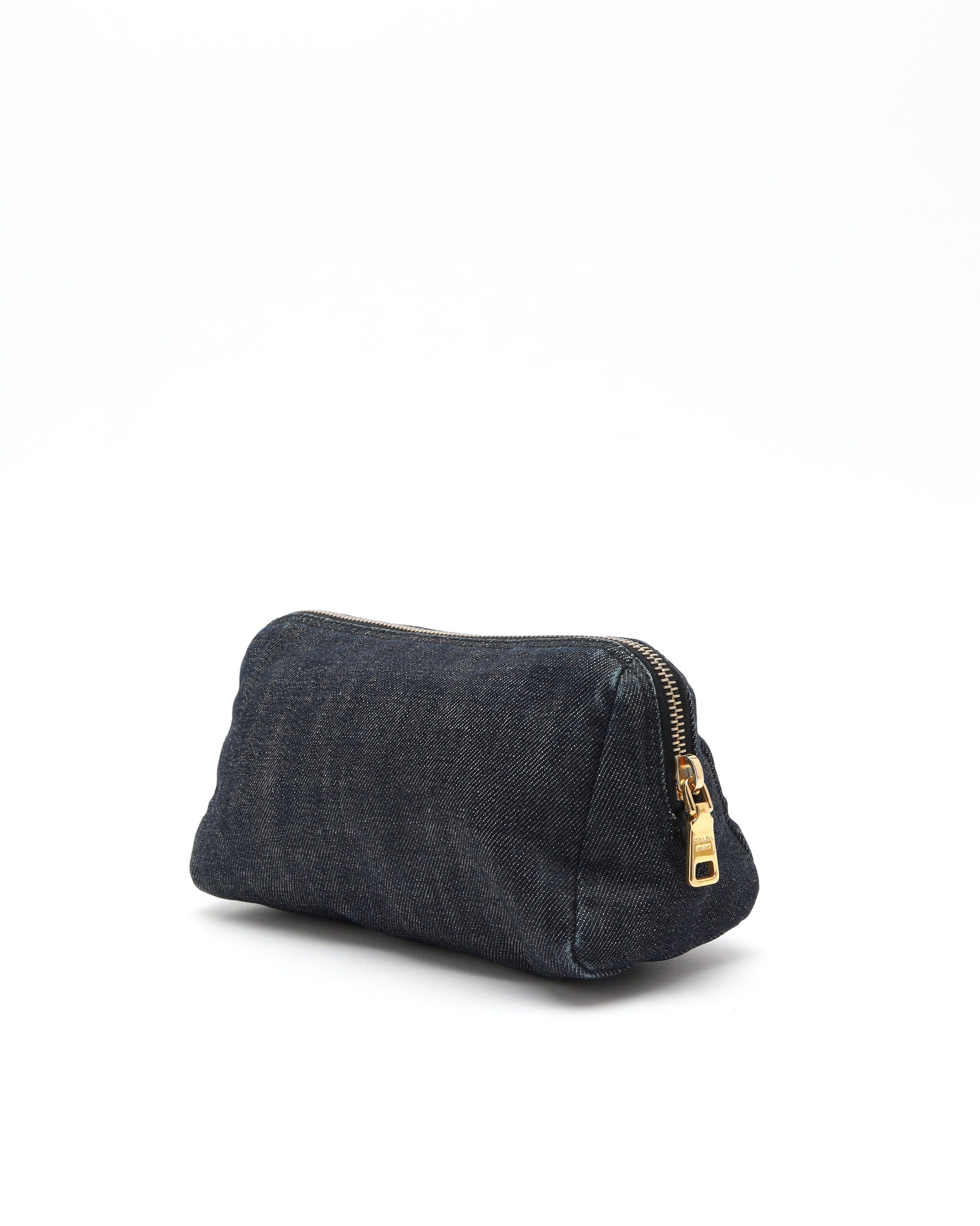 Prada Denim Toiletry Pouch In Blue