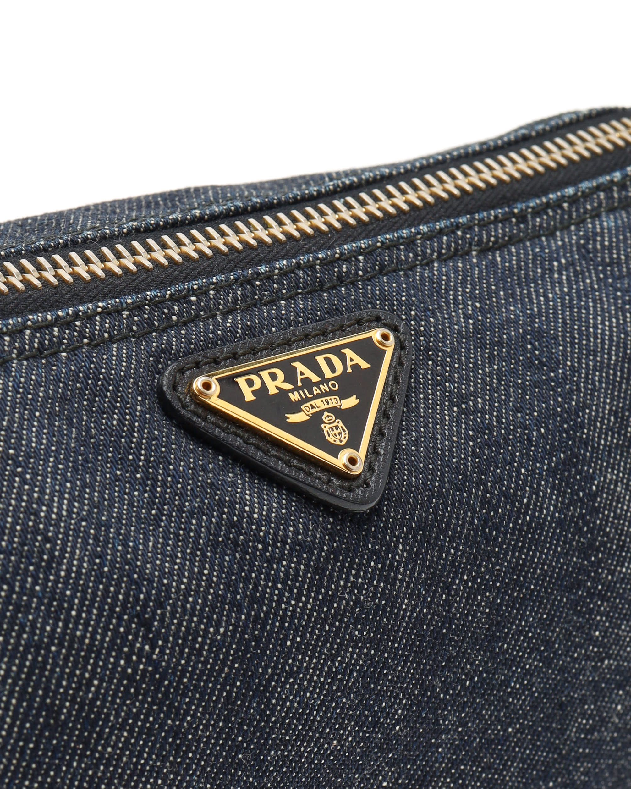 Prada Denim Toiletry Pouch In Blue