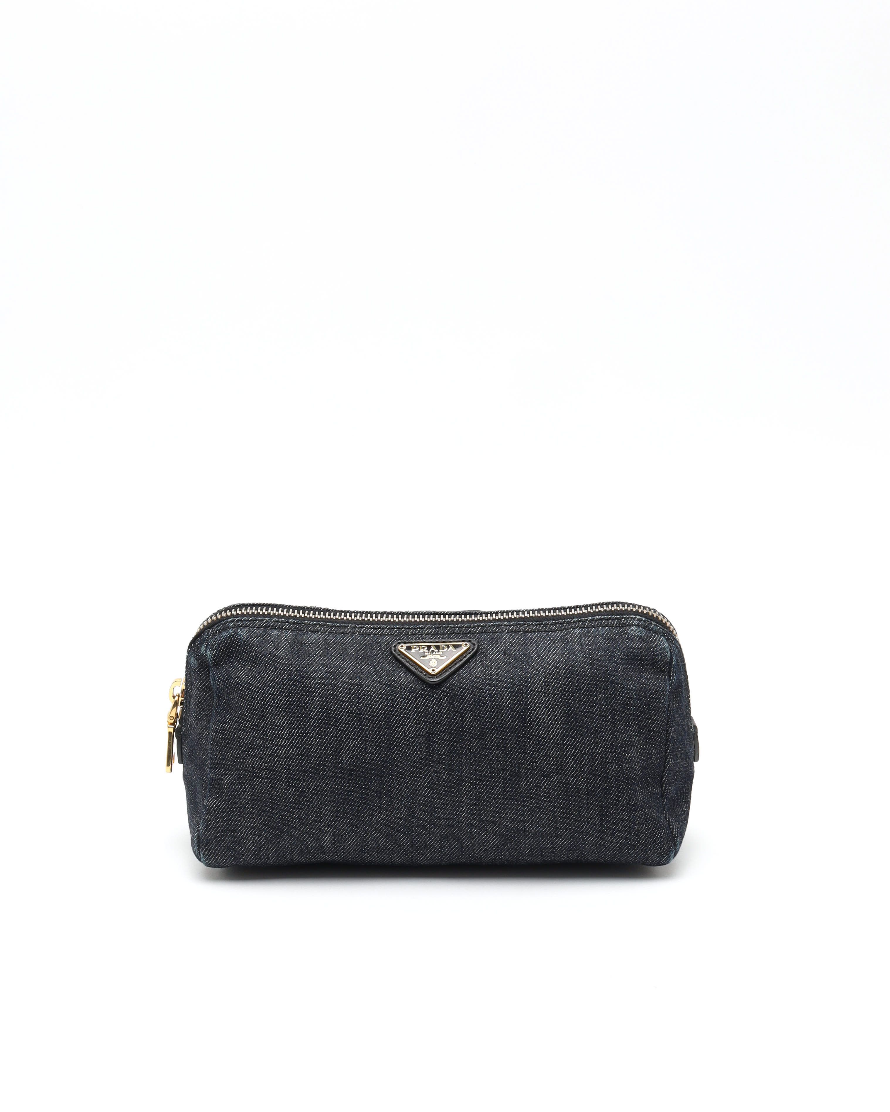 Prada Denim Toiletry Pouch In Blue