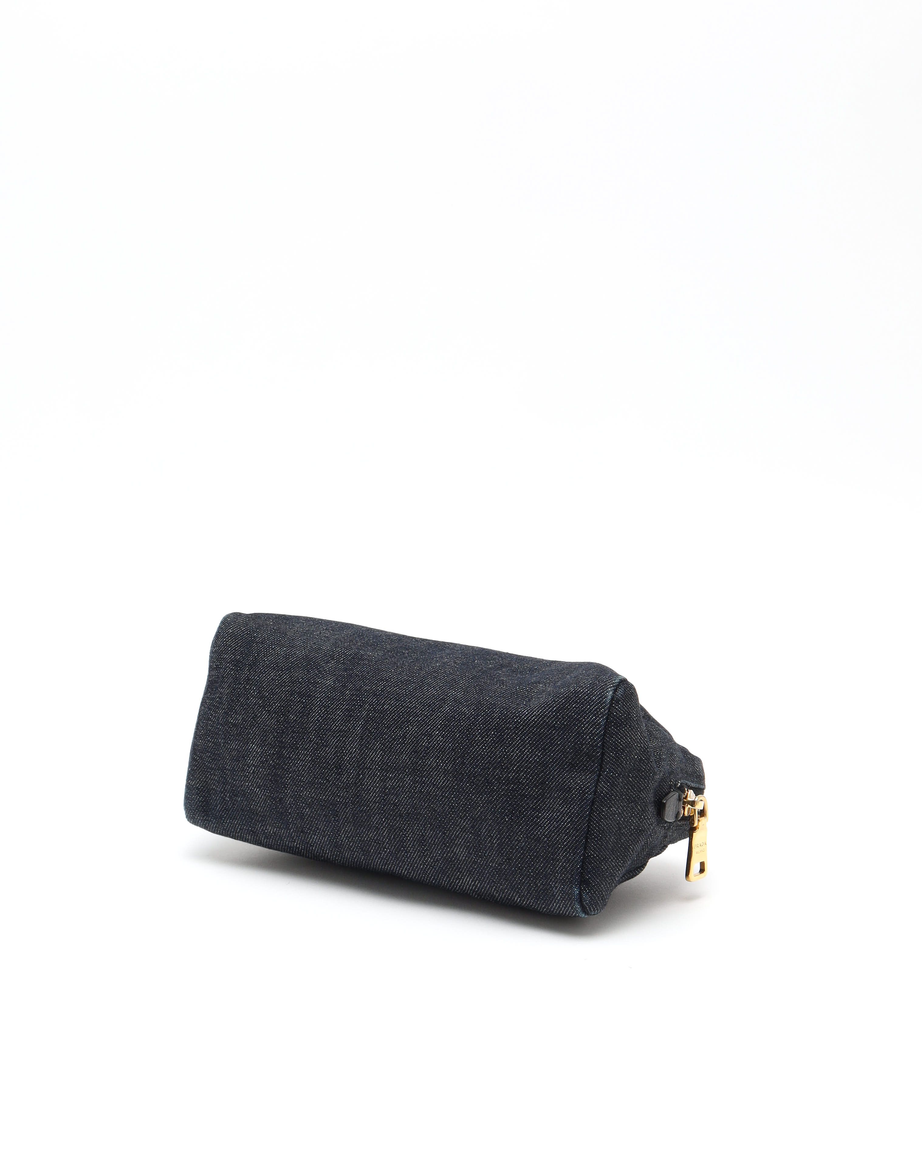 Prada Denim Toiletry Pouch In Blue