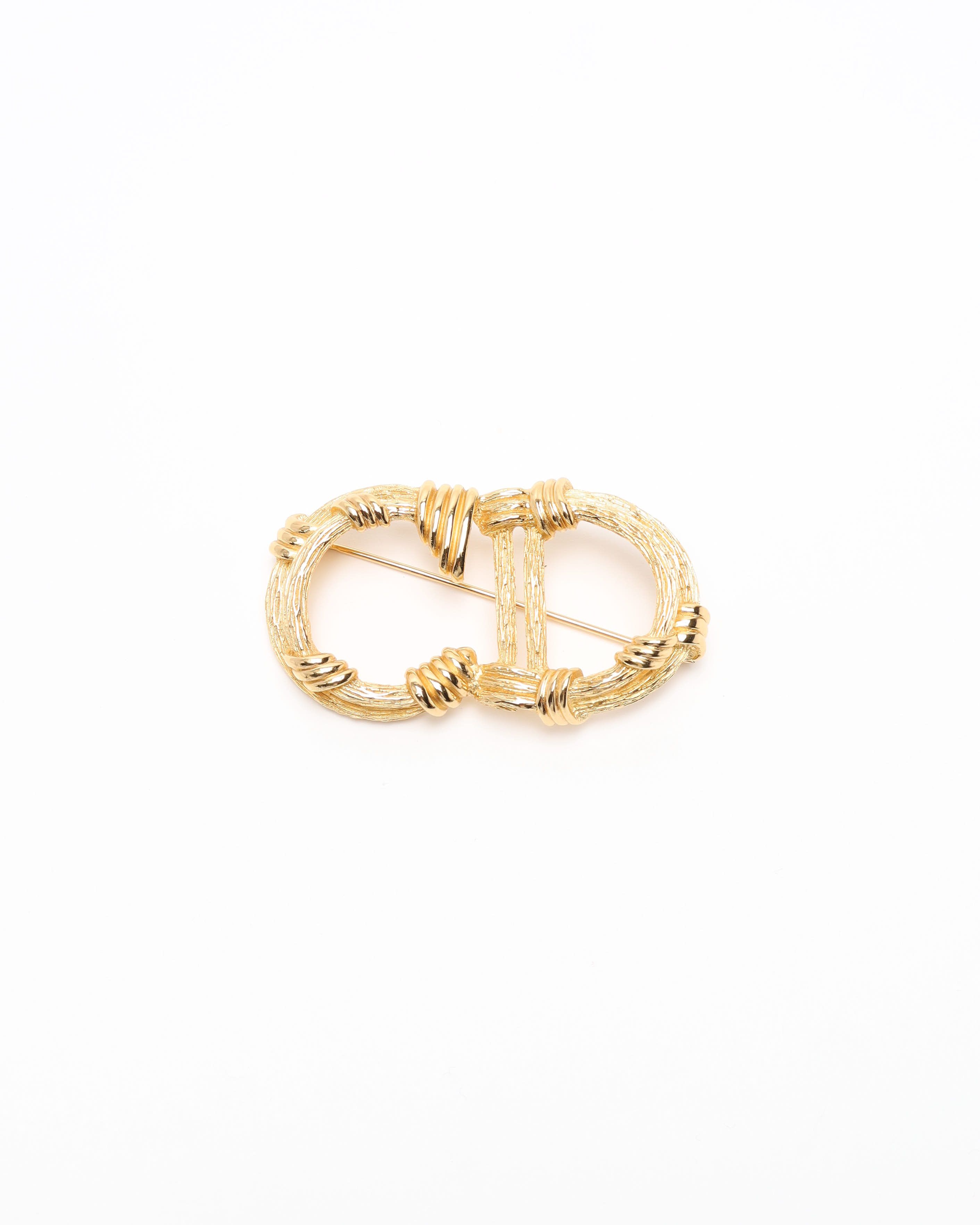 Dior Christian Cd Brooch In Gold