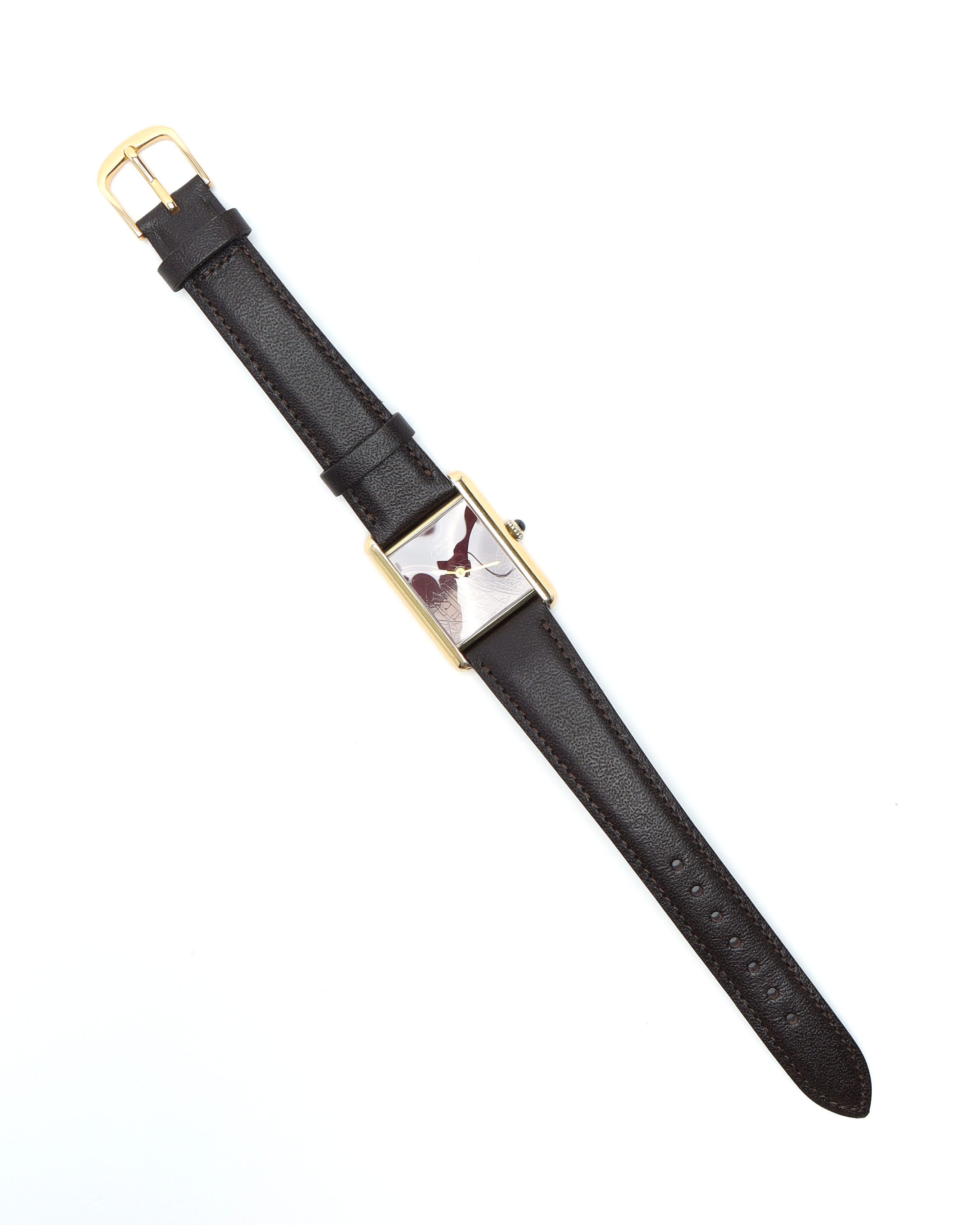 Cartier Tank Vermeil 24mm Manual Watch In Burgundy