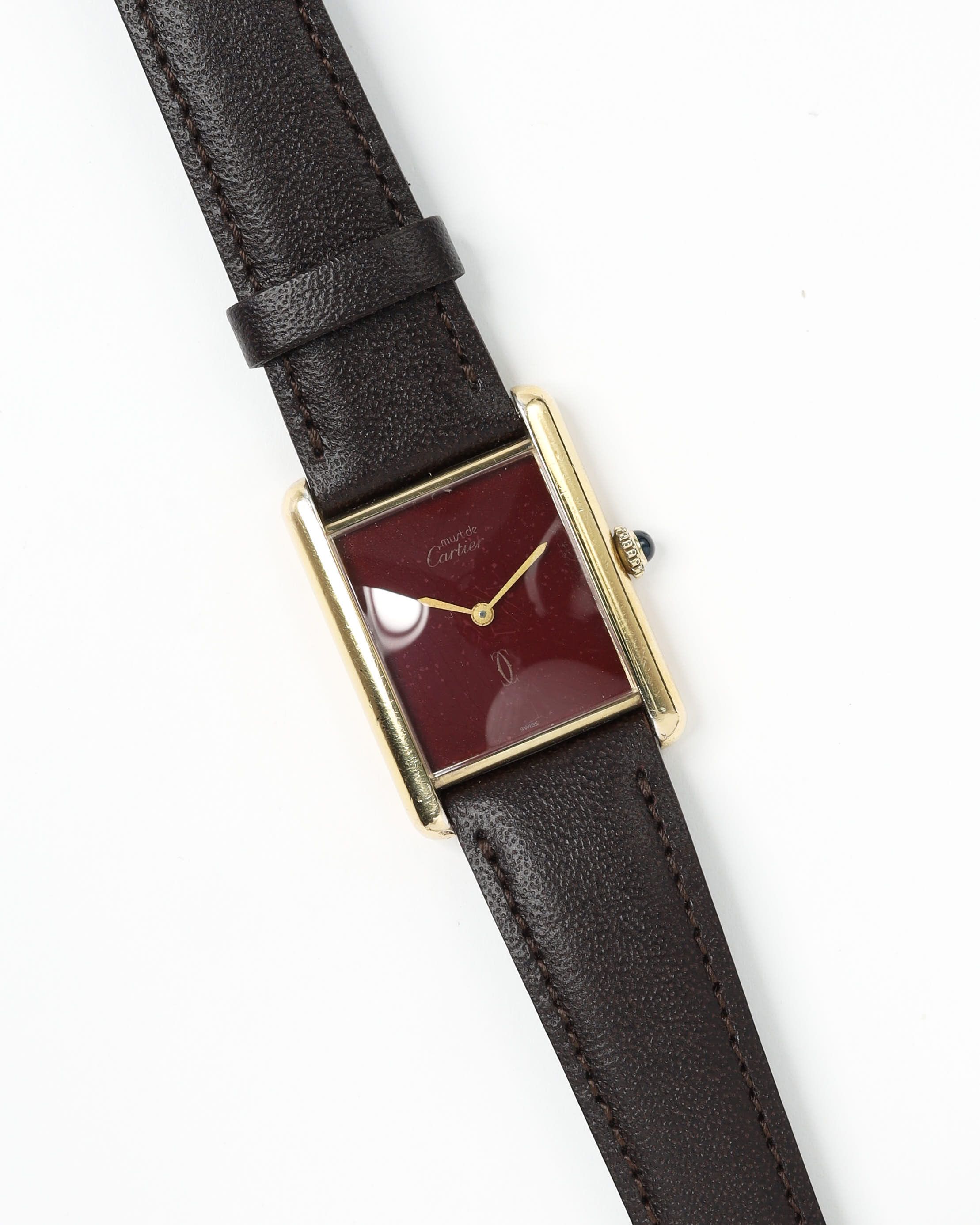Cartier Tank Vermeil 24mm Manual Watch In Burgundy