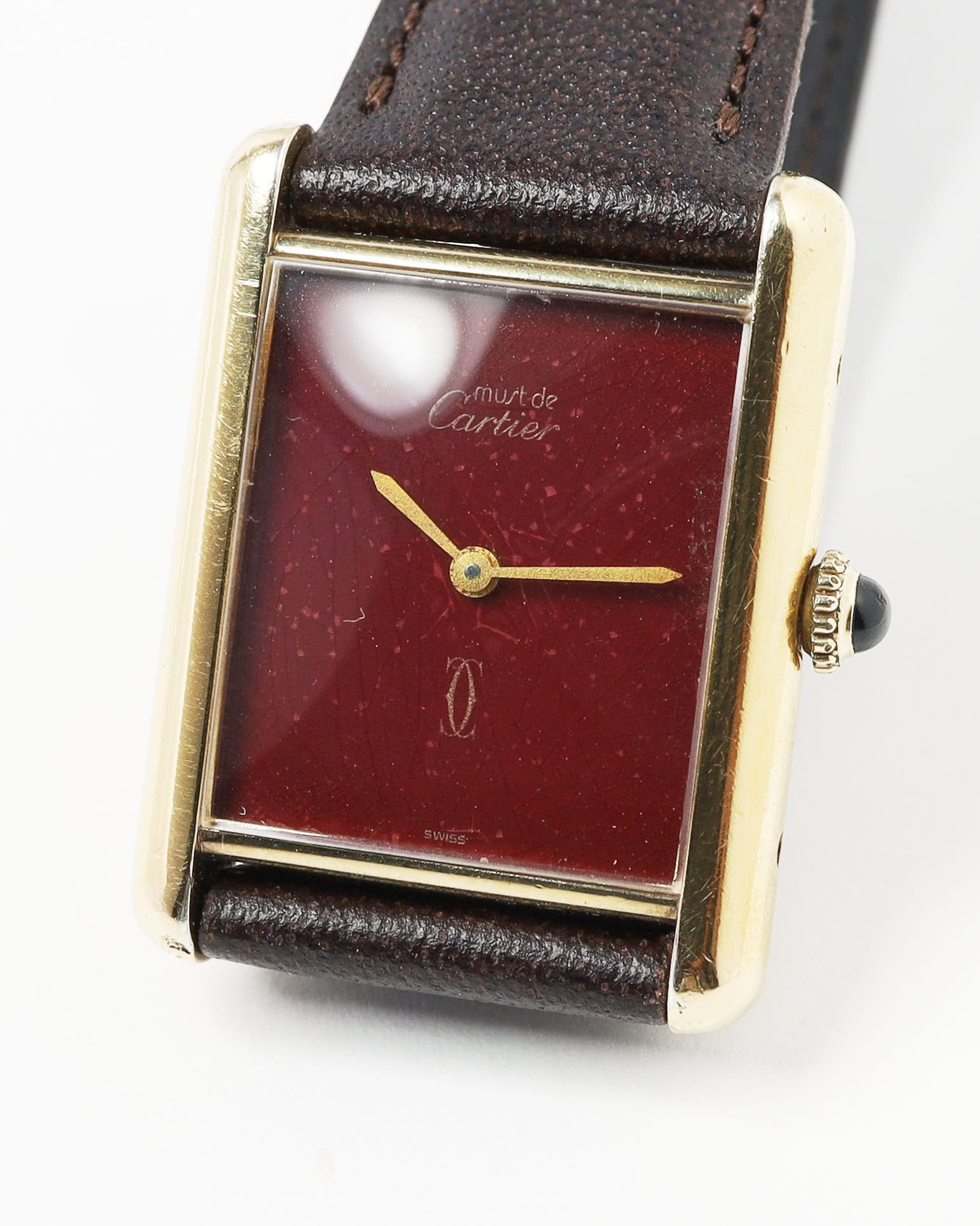 Cartier Tank Vermeil 24mm Manual Watch In Burgundy