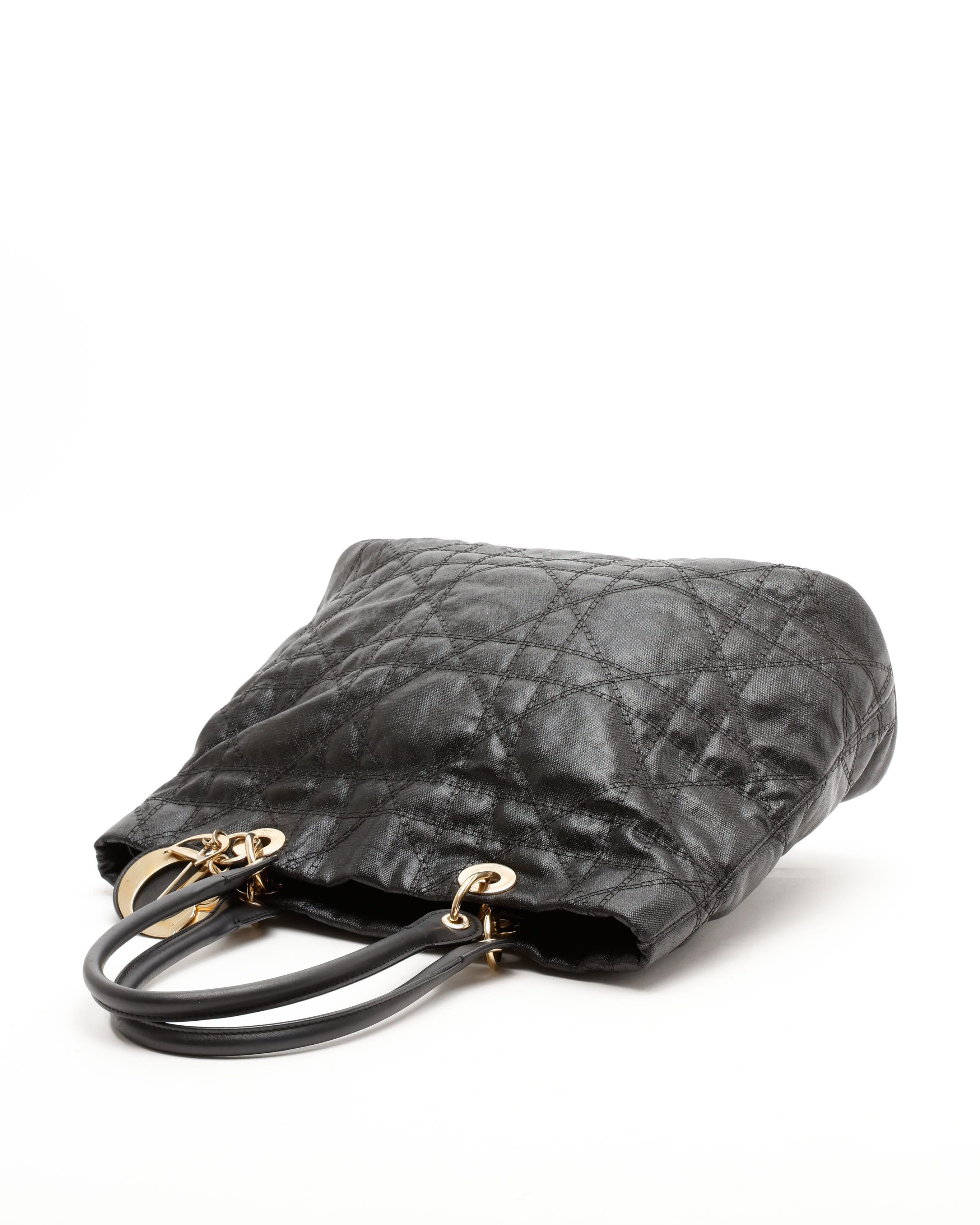 Dior Christian  Large Cannage Coated Canvas Lady  Bag In Black