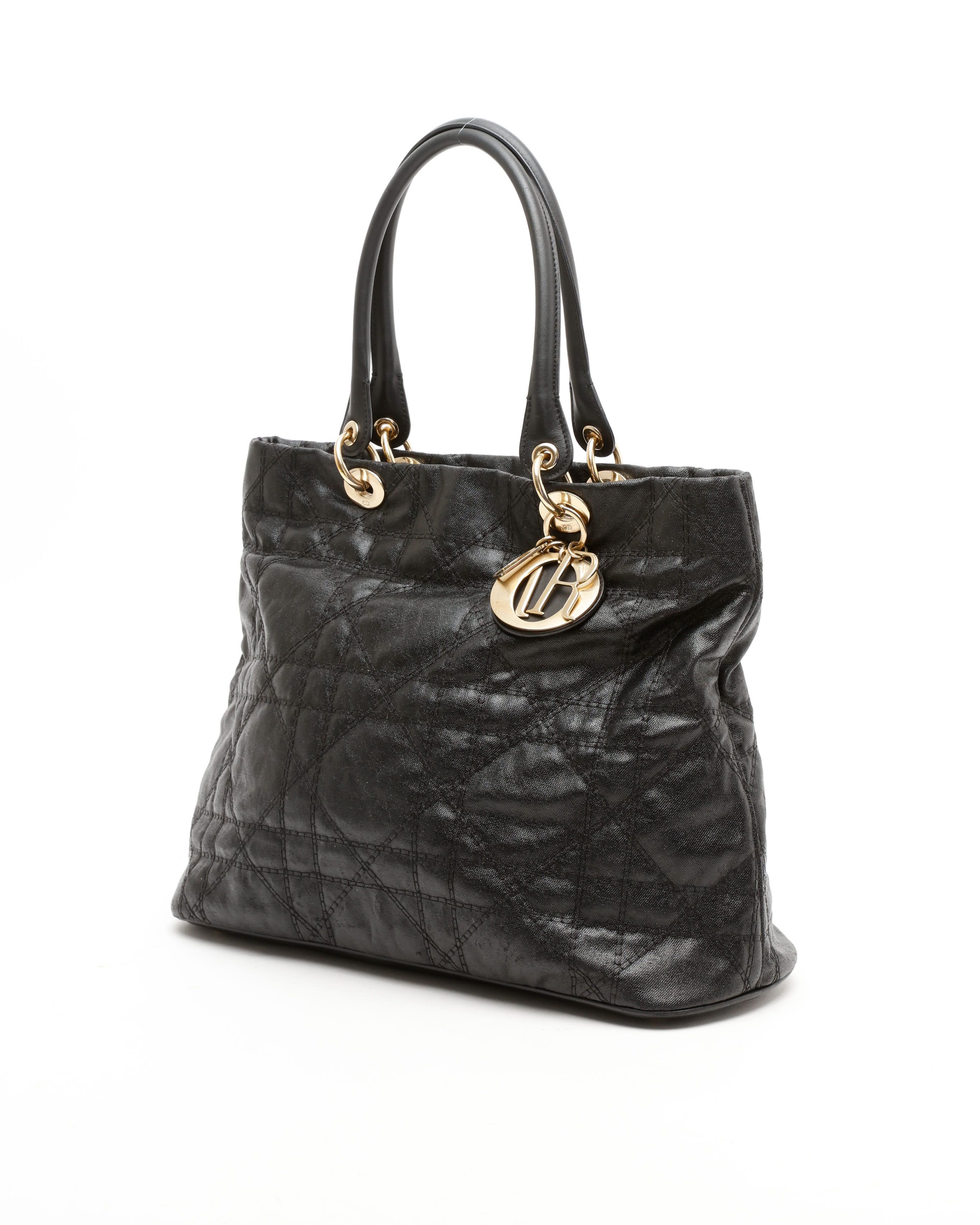 Dior Christian  Large Cannage Coated Canvas Lady  Bag In Black