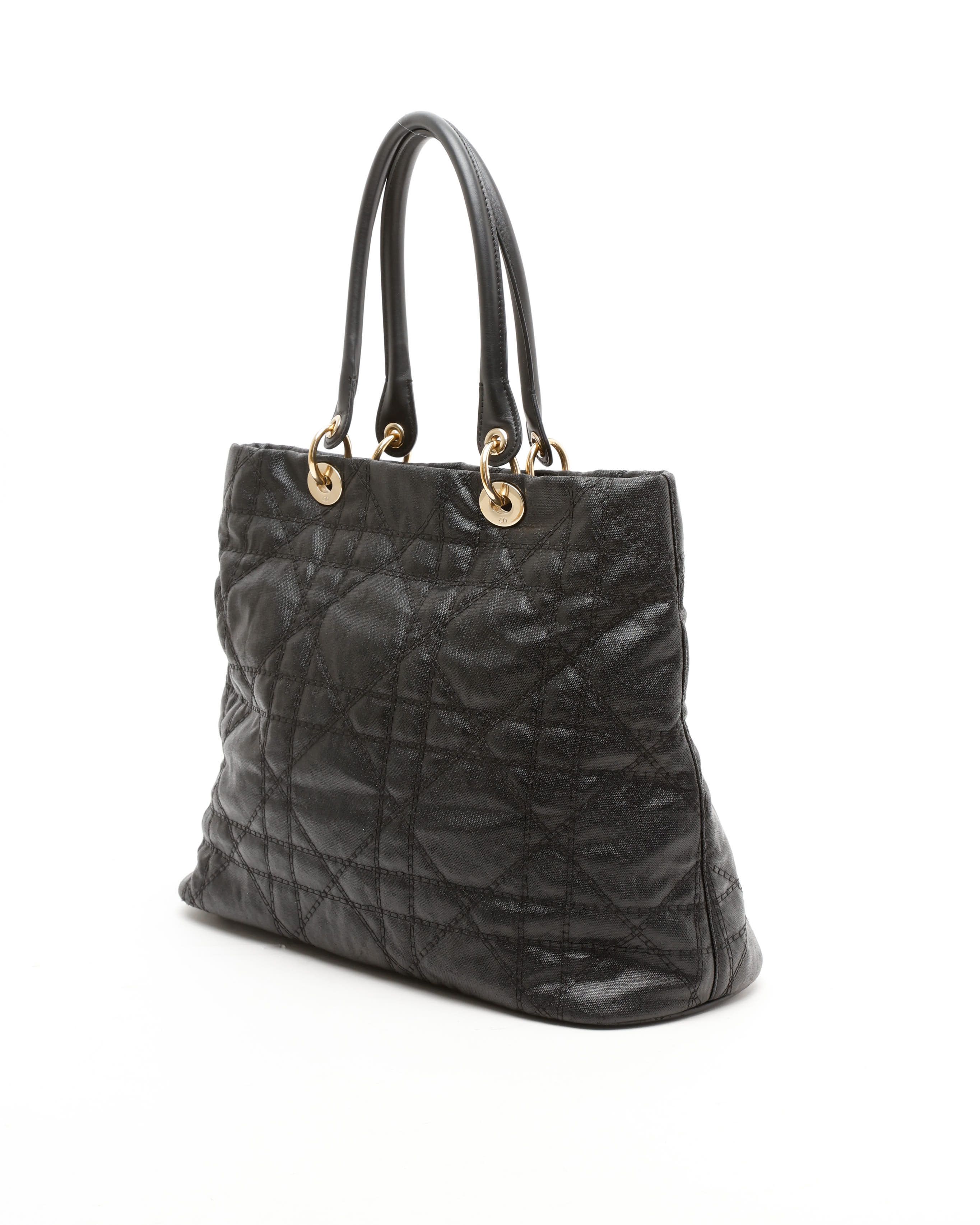 Dior Christian  Large Cannage Coated Canvas Lady  Bag In Black