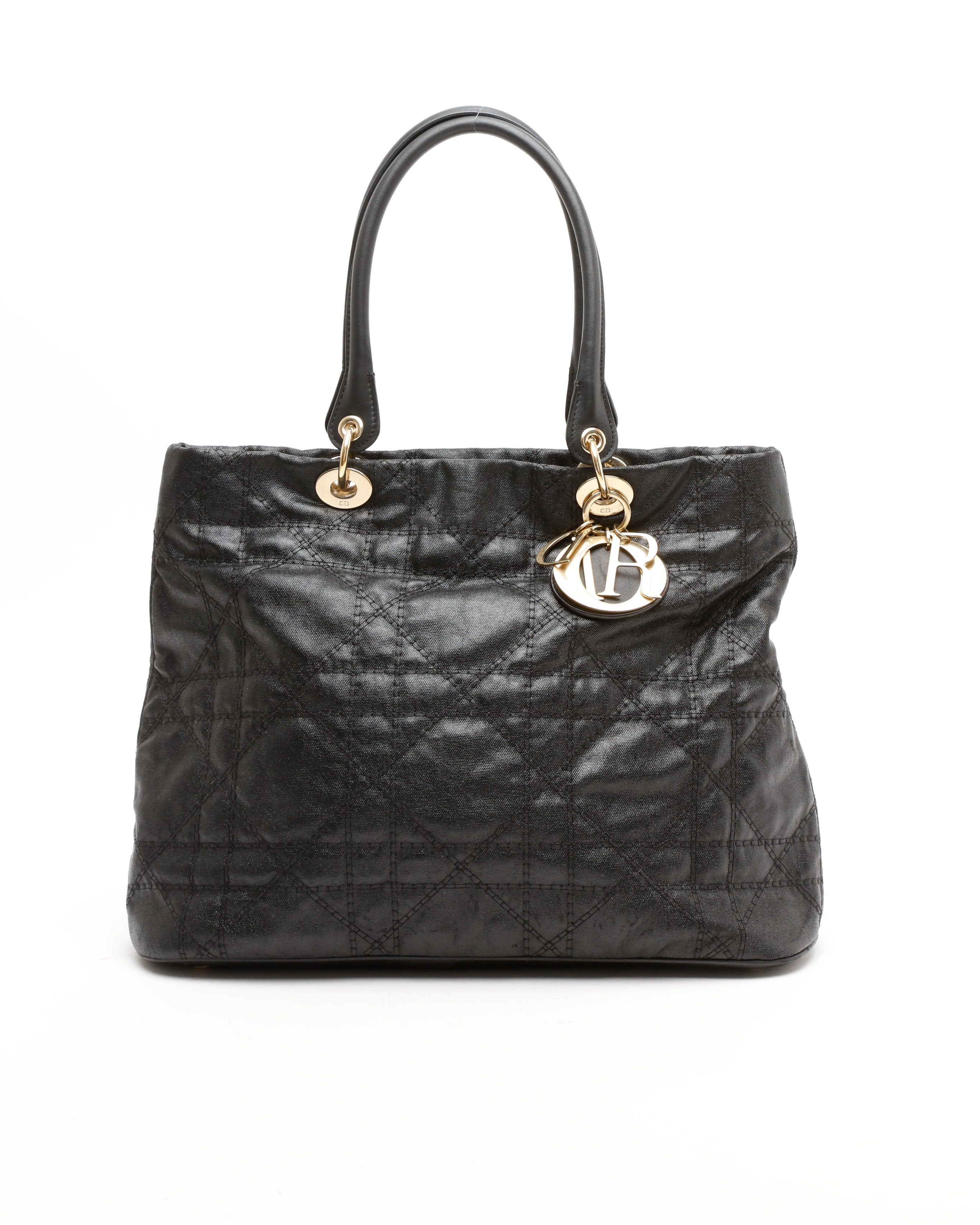 Dior Christian  Large Cannage Coated Canvas Lady  Bag In Black