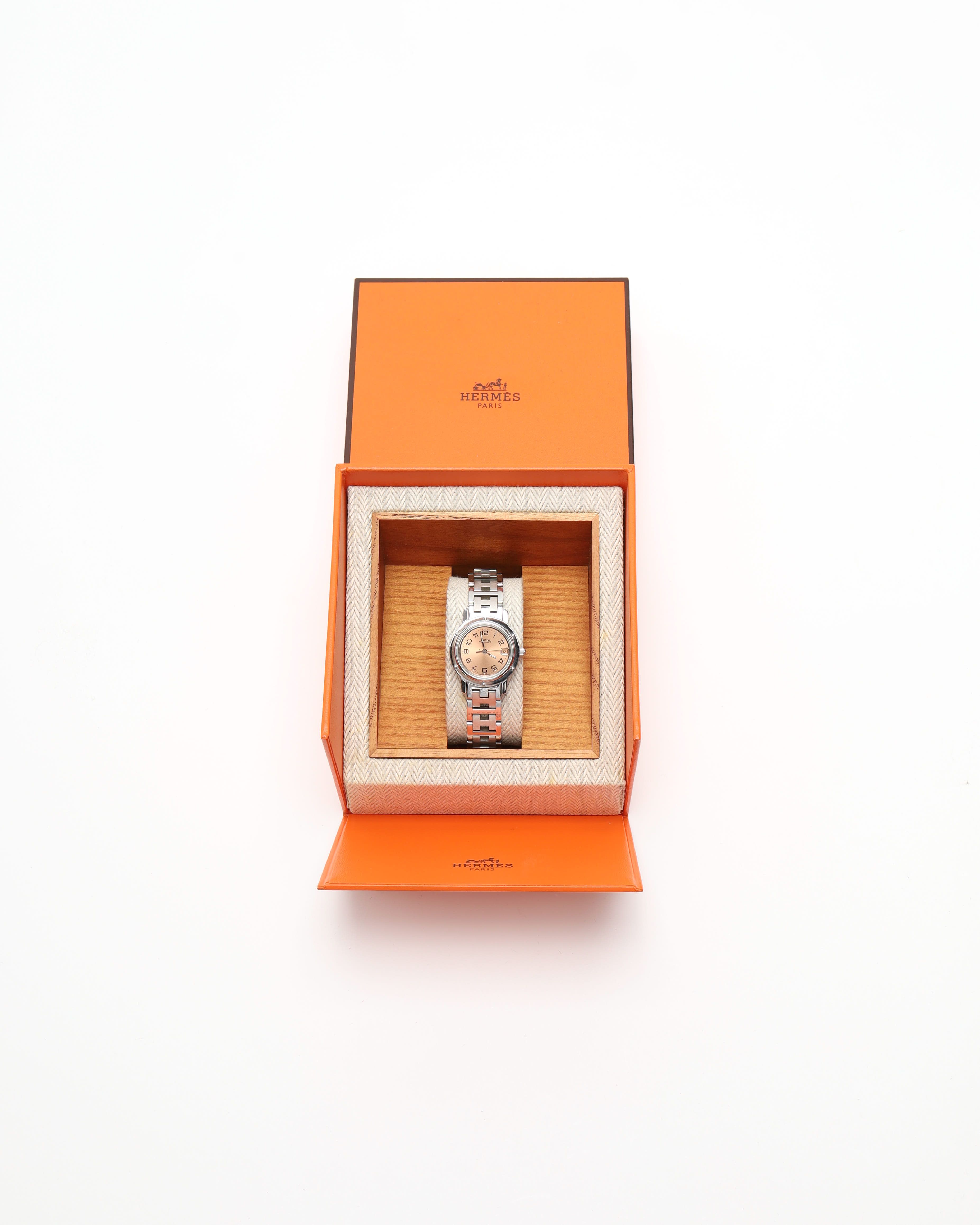 Pre-owned Hermes Hermès Clipper 24mm Ref Cl4.210 Full Set Watch In Pink