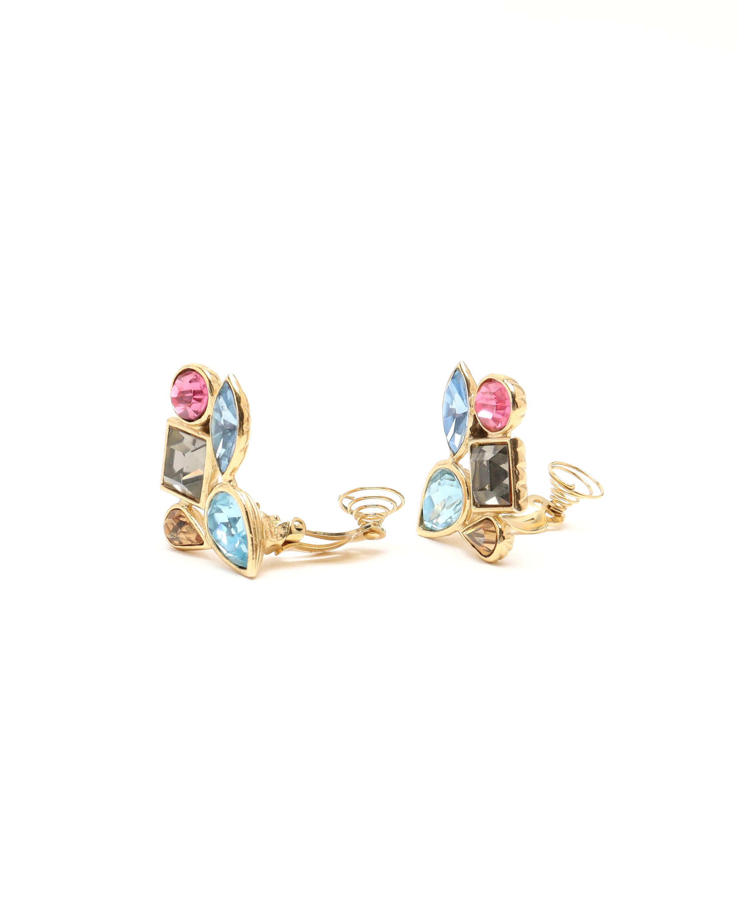 Saint Laurent Rhinestone Clip-on Earrings In Gold