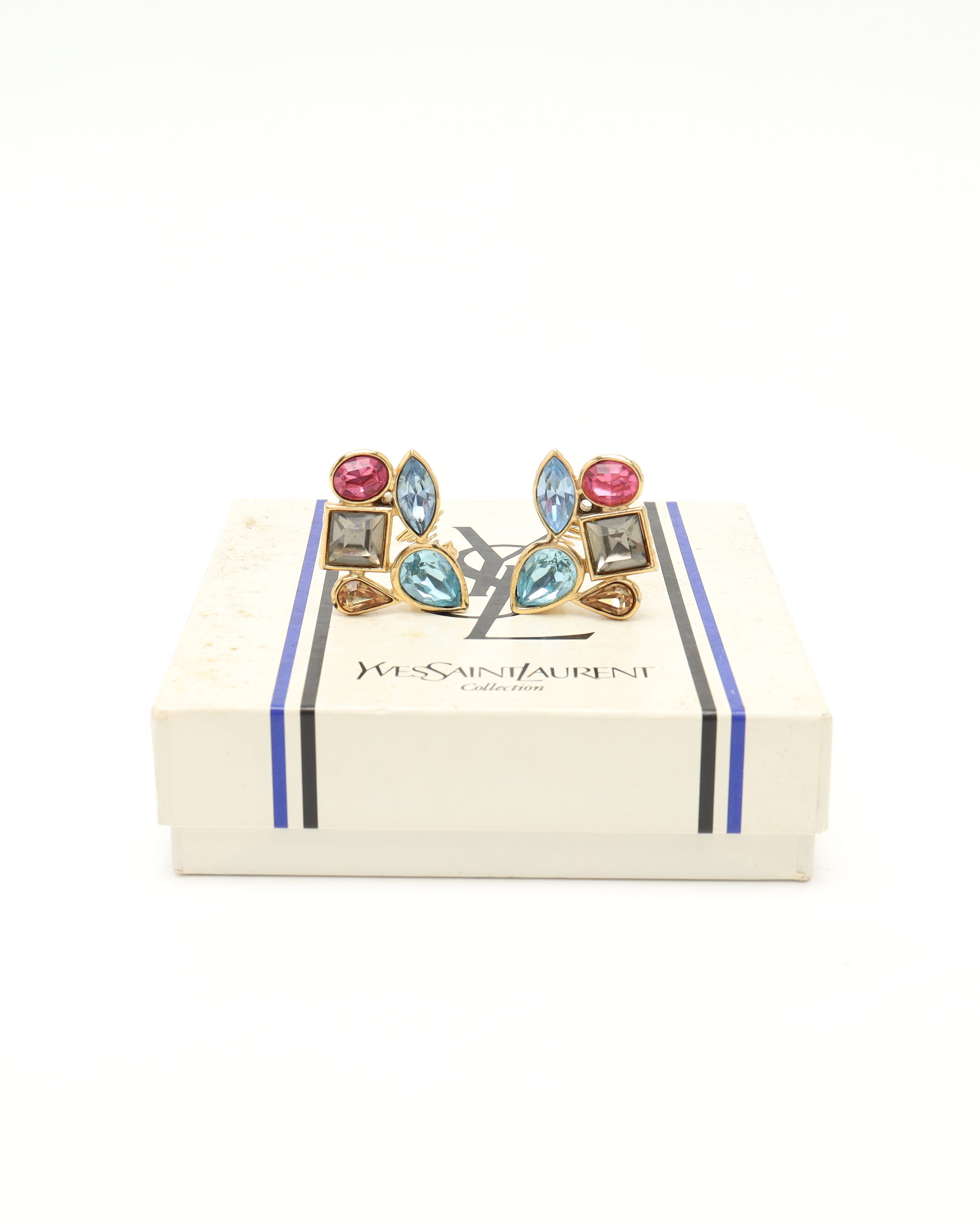 Saint Laurent Rhinestone Clip-on Earrings In Gold