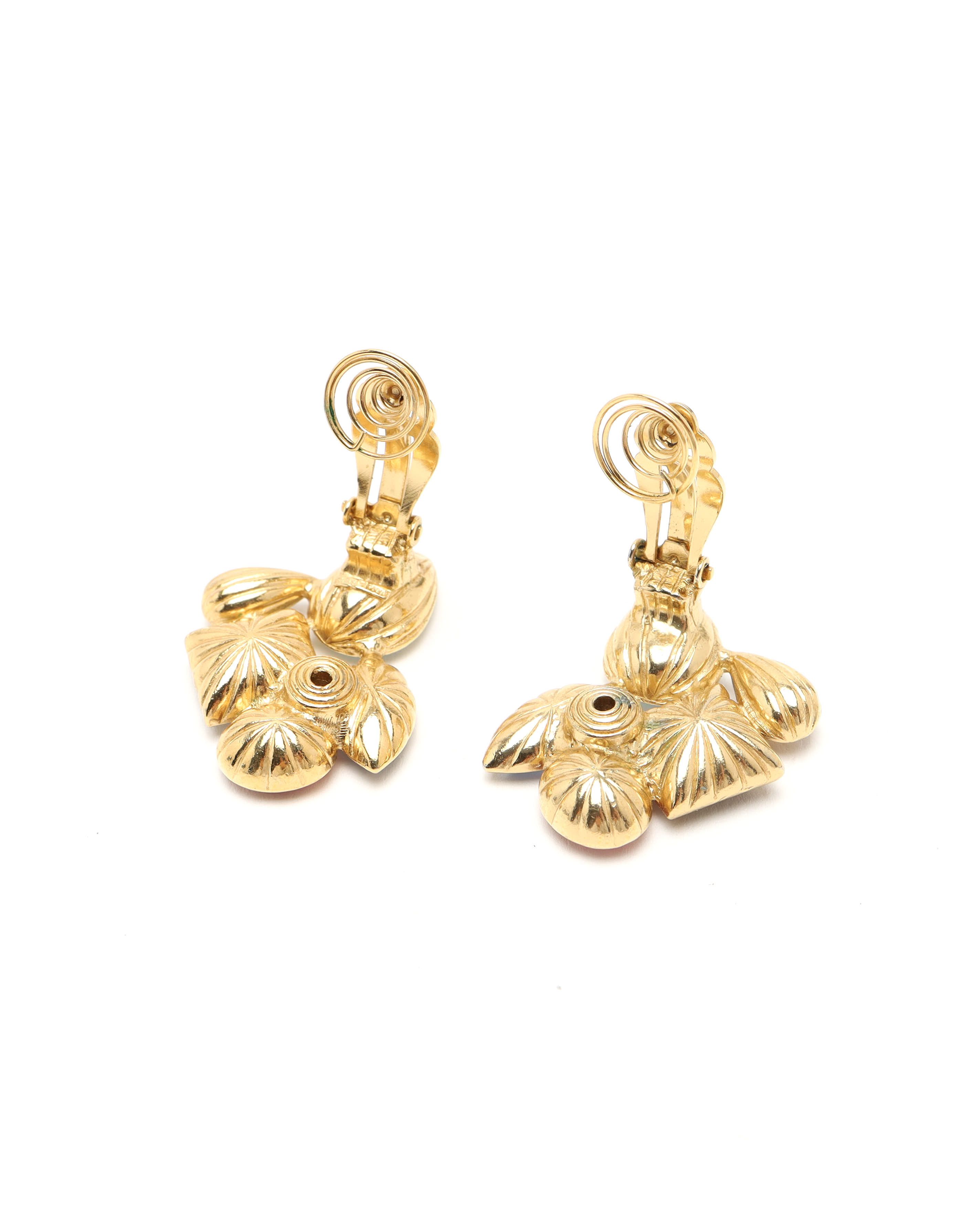 Saint Laurent Rhinestone Clip-on Earrings In Gold