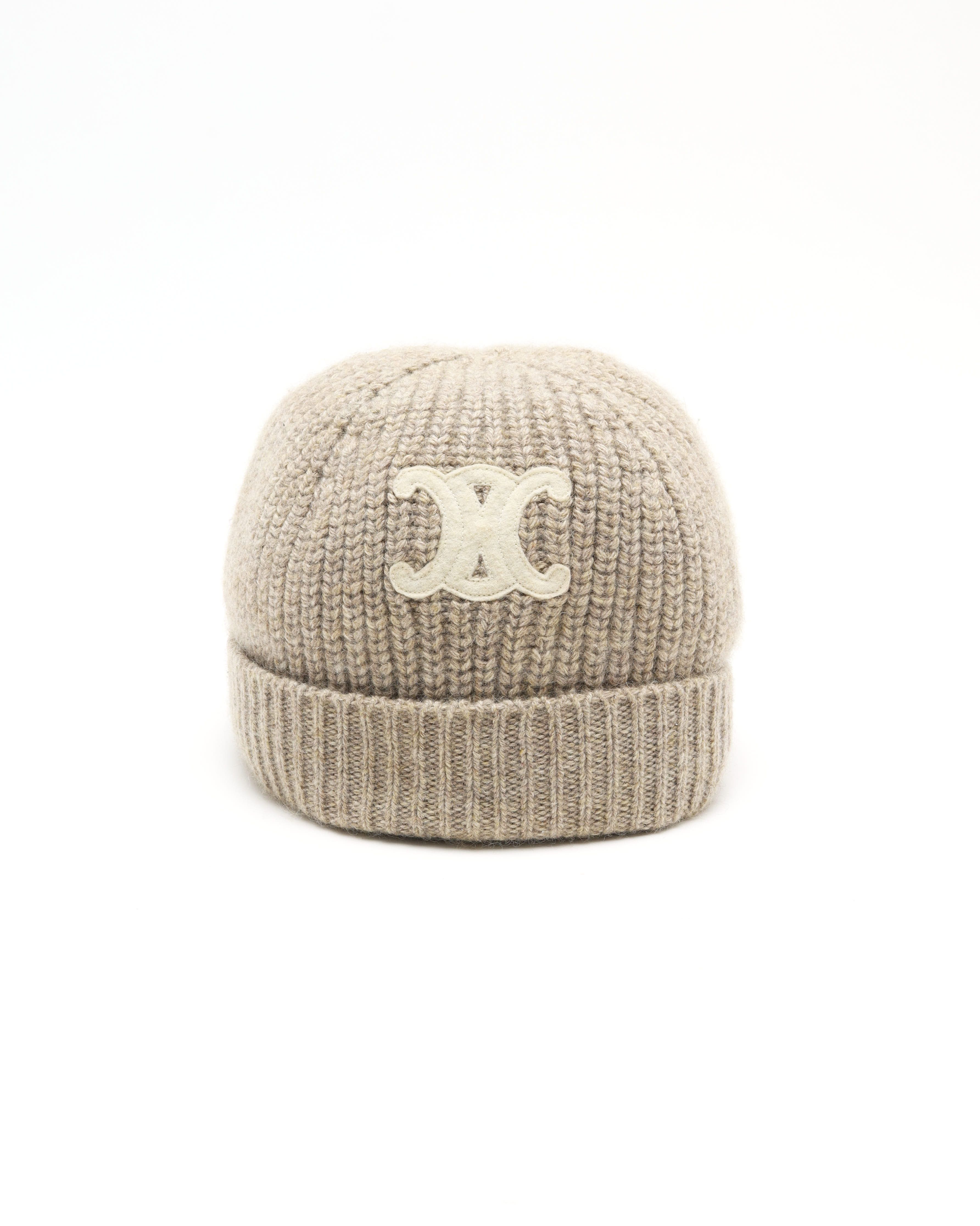 Celine Céline Triomphe Knit Cashmere Beanie In Sand