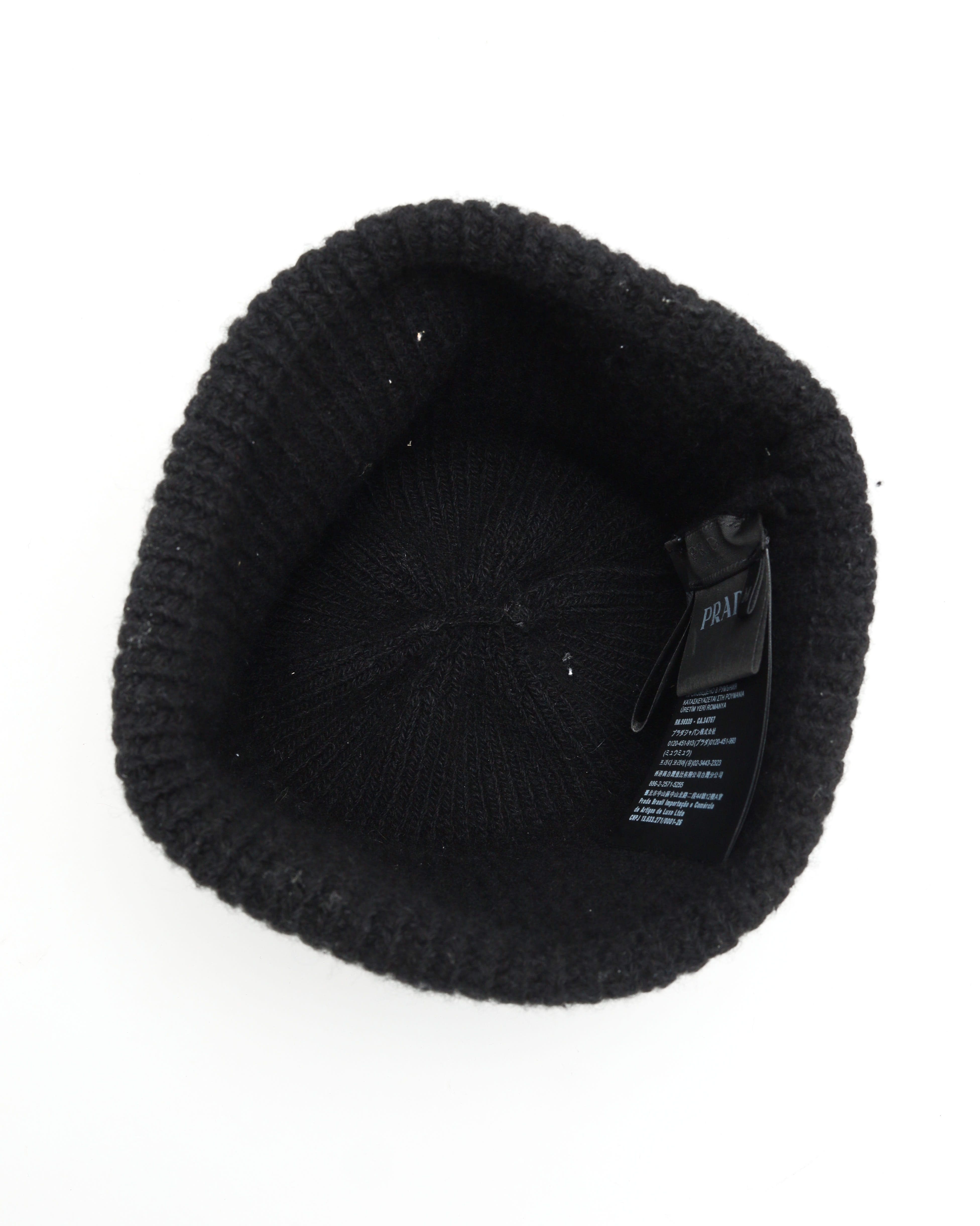 Prada Triangle Logo Knit Beanie In Black