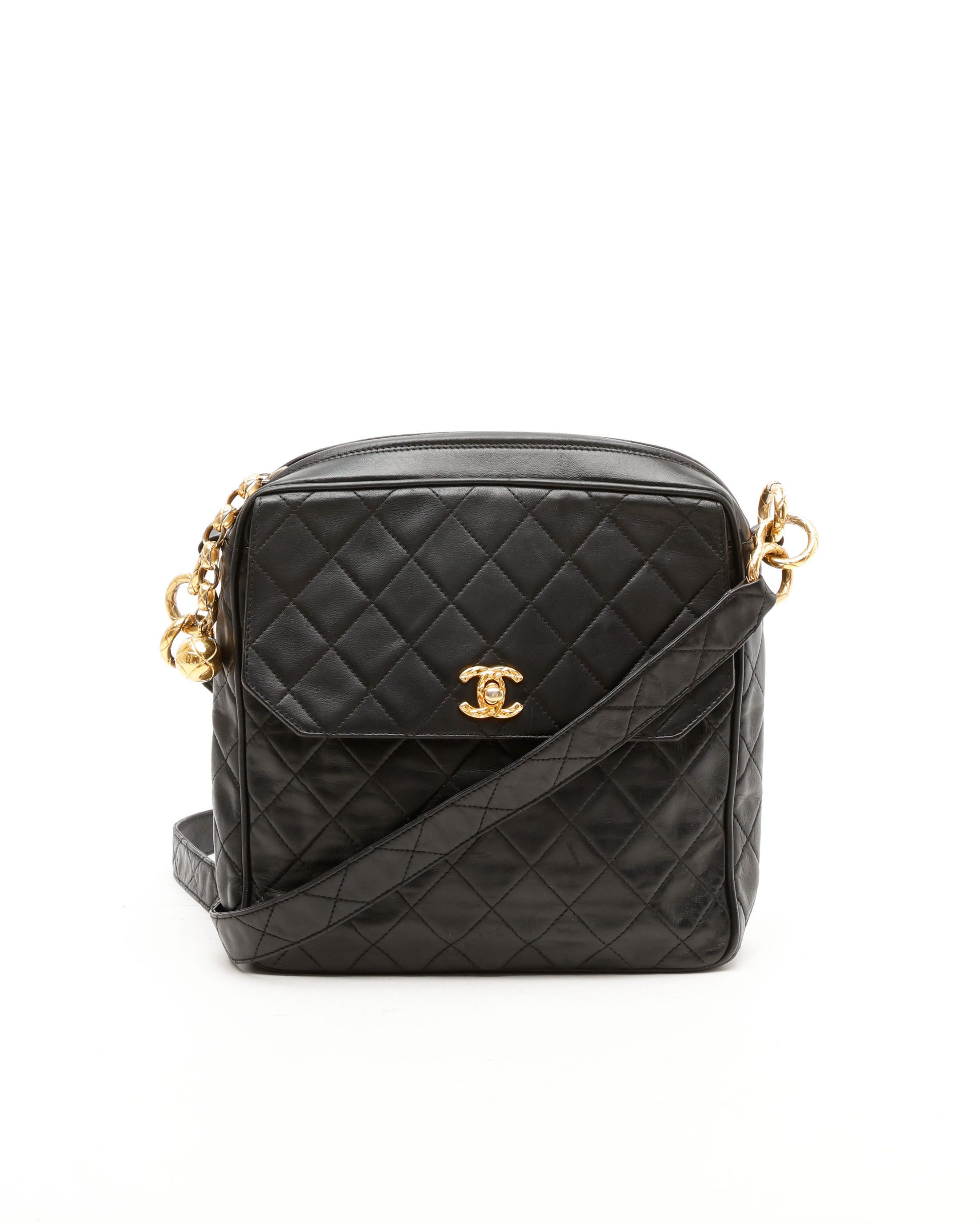 Click to view more detailed imagery on our partner's website Pre-owned Chanel Cc Quilted Large Square Camera Bag In Black