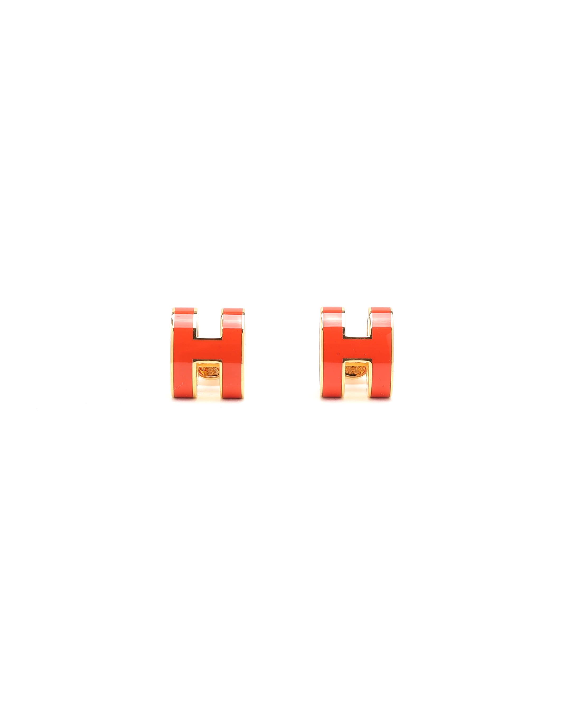 Pre-owned Hermes Hermès Pop H Earrings In Red